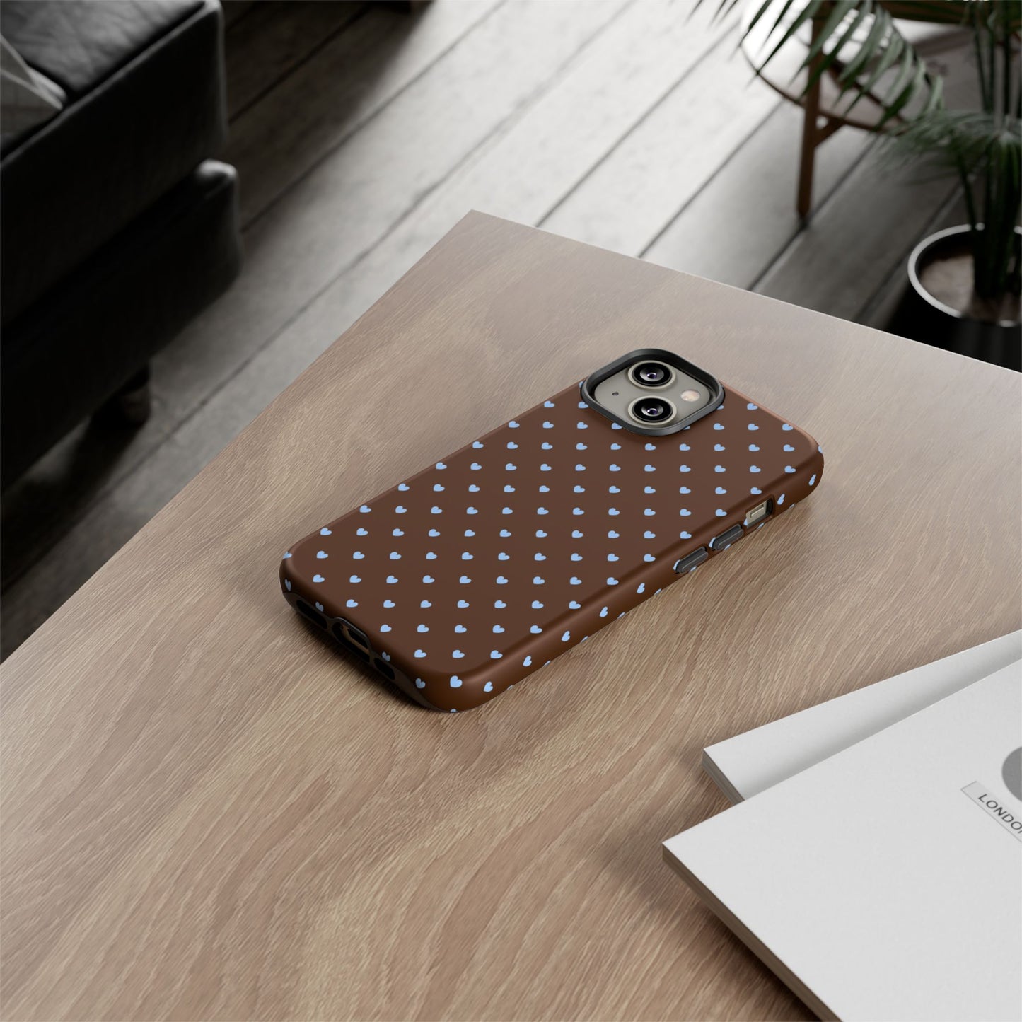 Brown + Blue Heart Polka Dots Phone Case