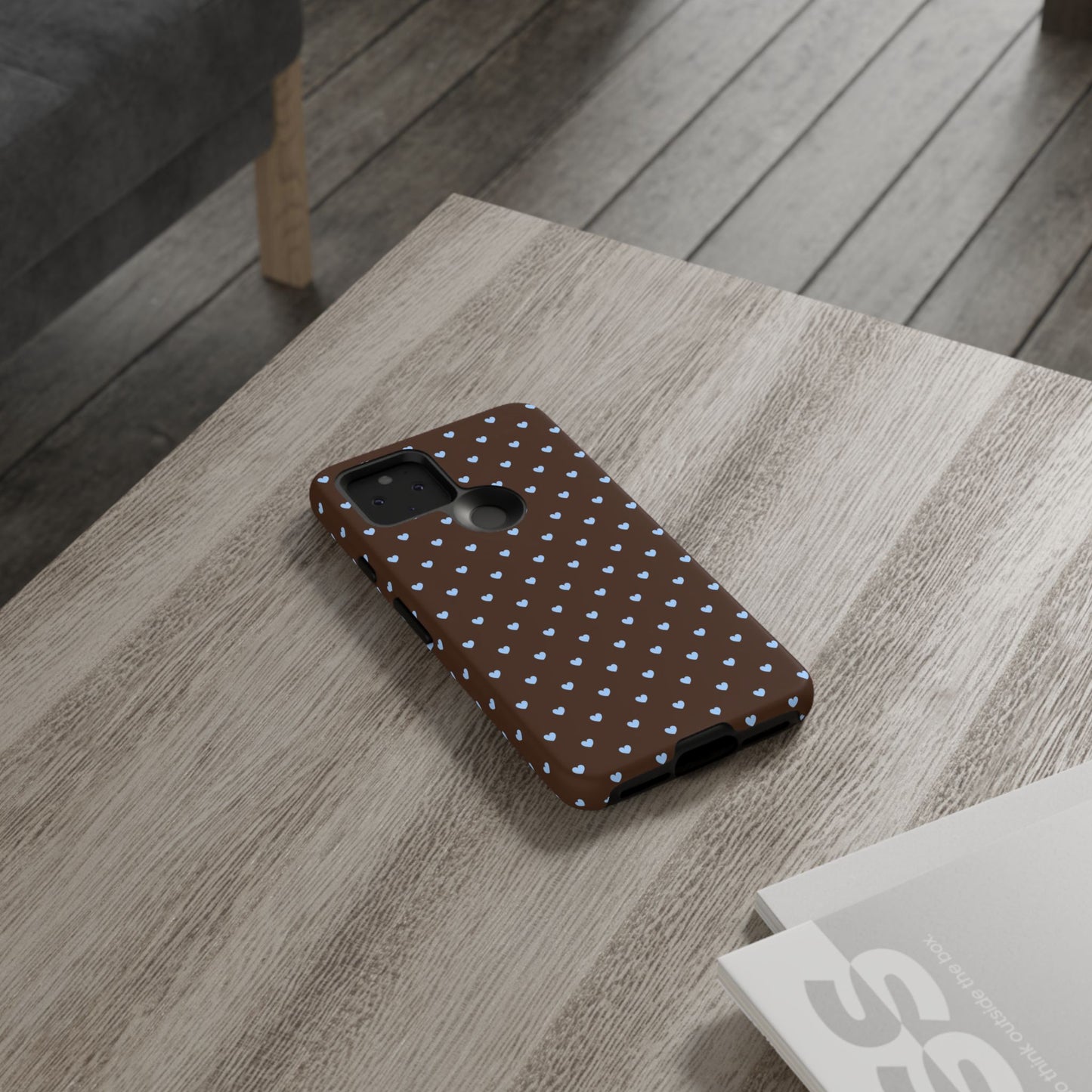 Brown + Blue Heart Polka Dots Phone Case