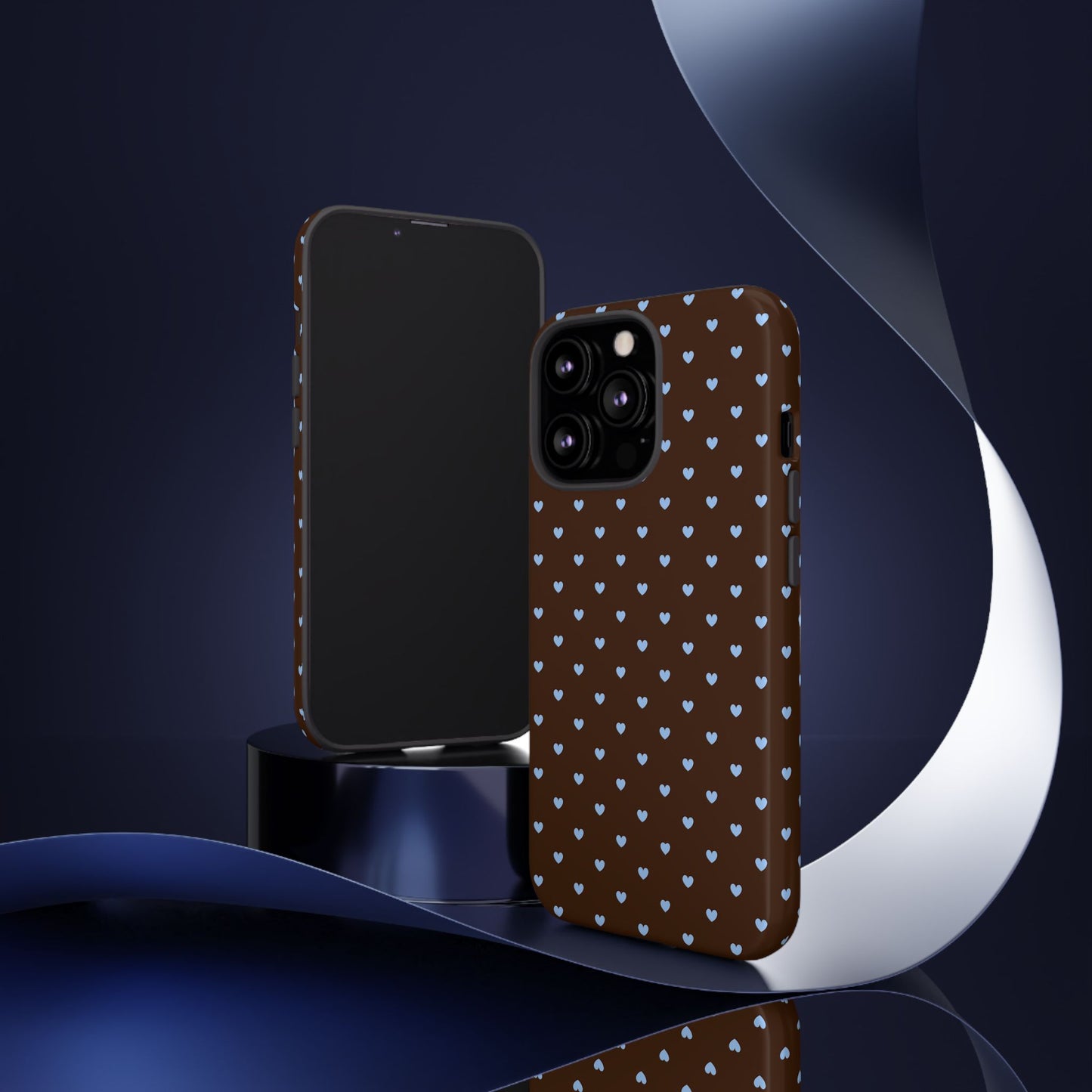 Brown + Blue Heart Polka Dots Phone Case