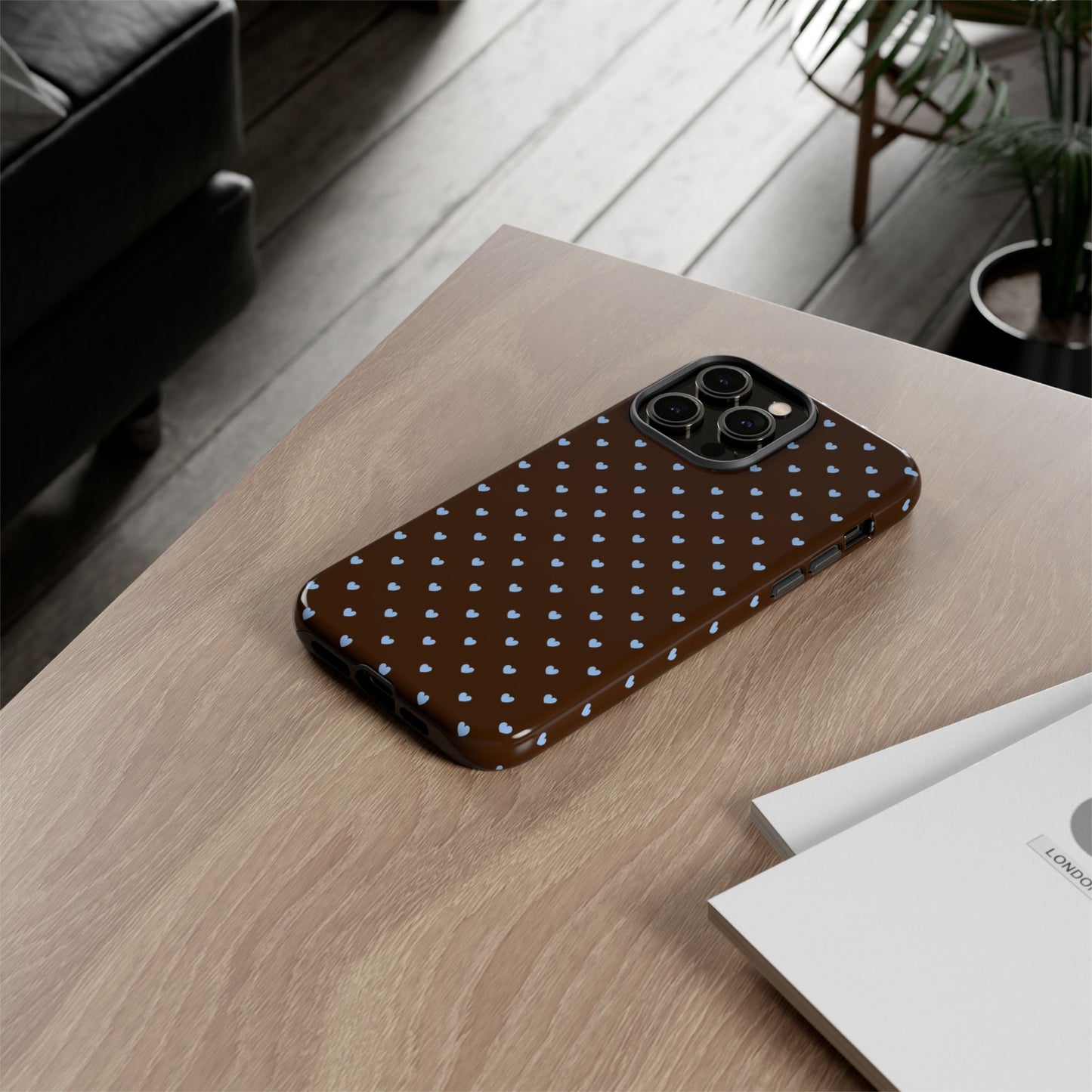 Brown + Blue Heart Polka Dots Phone Case