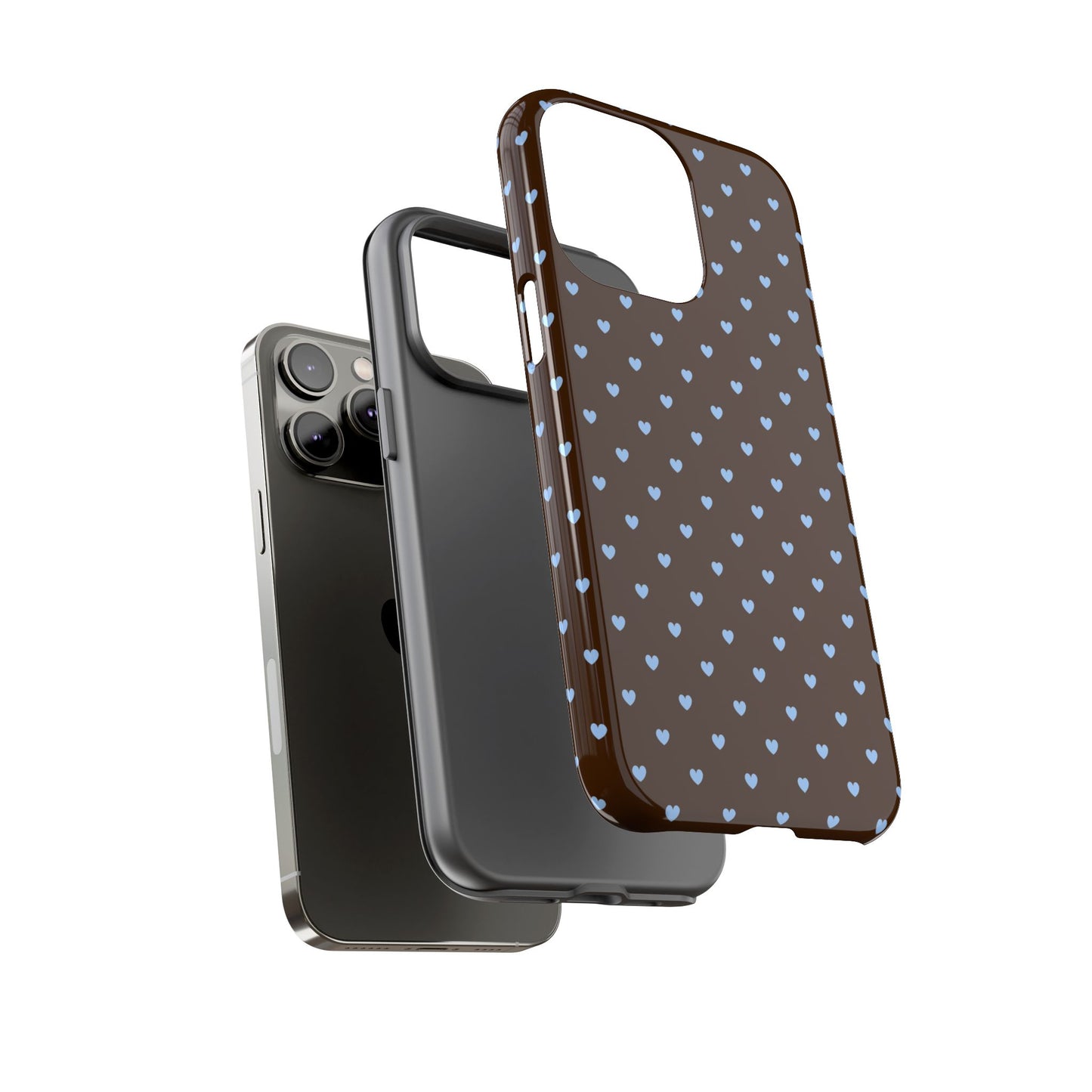 Brown + Blue Heart Polka Dots Phone Case