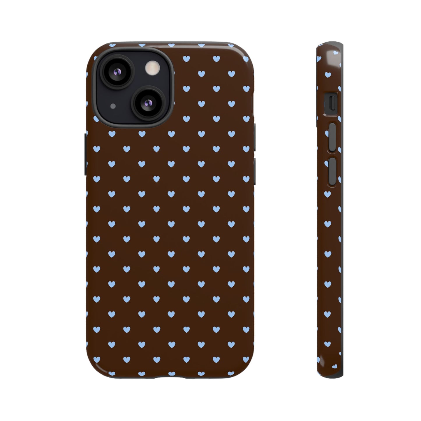 Brown + Blue Heart Polka Dots Phone Case
