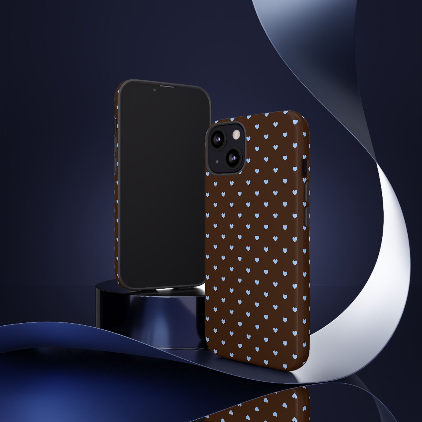 Brown + Blue Heart Polka Dots Phone Case