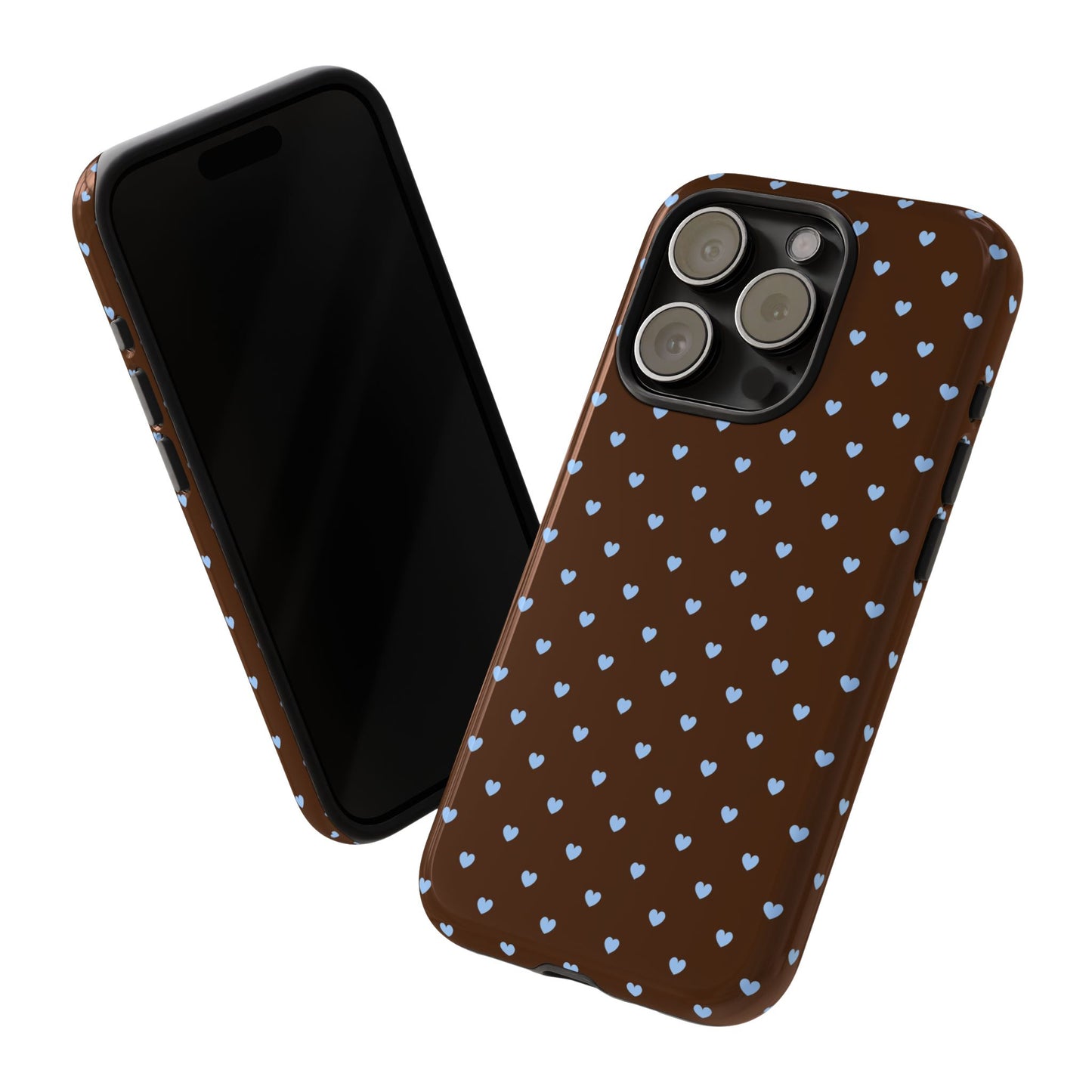 Brown + Blue Heart Polka Dots Phone Case