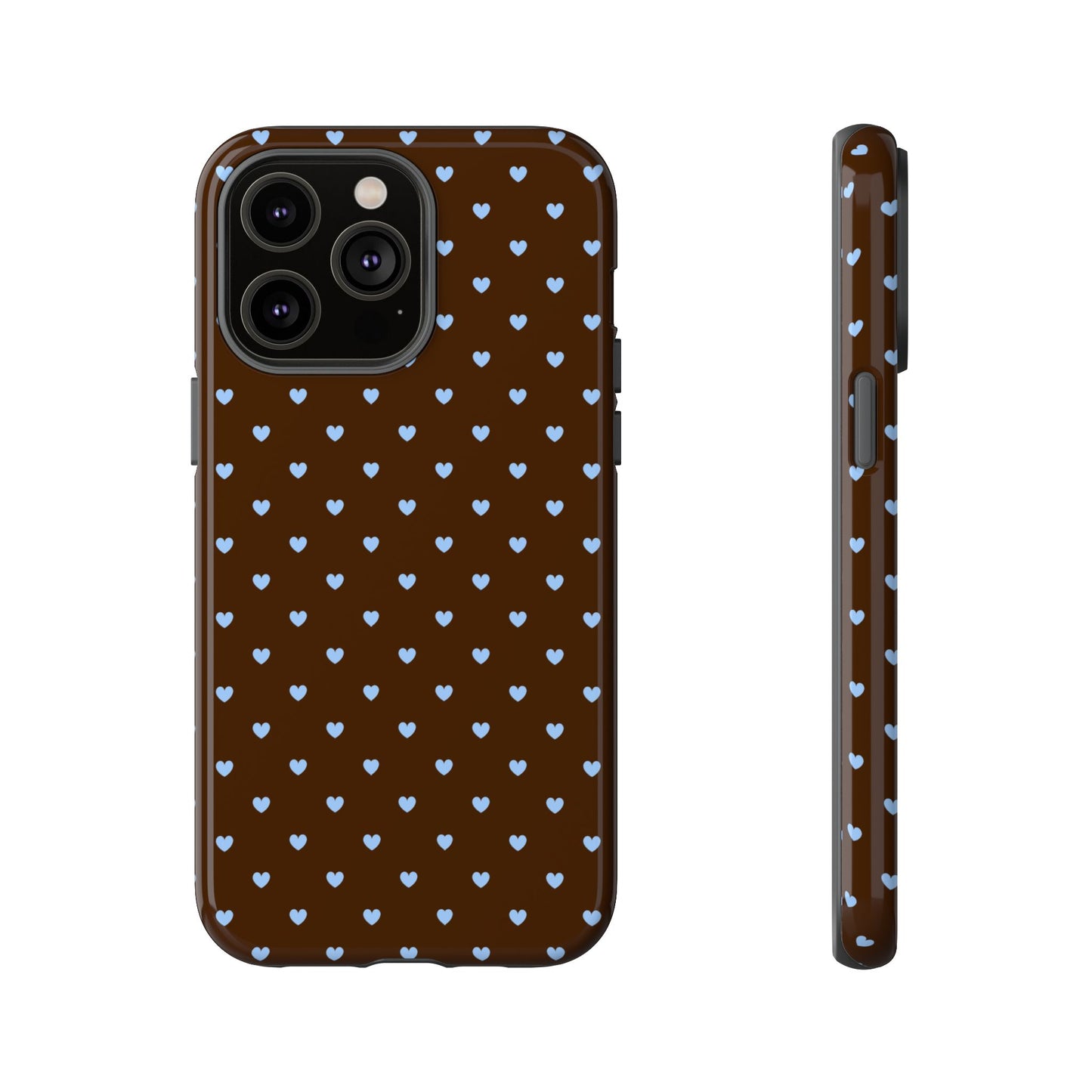 Brown + Blue Heart Polka Dots Phone Case