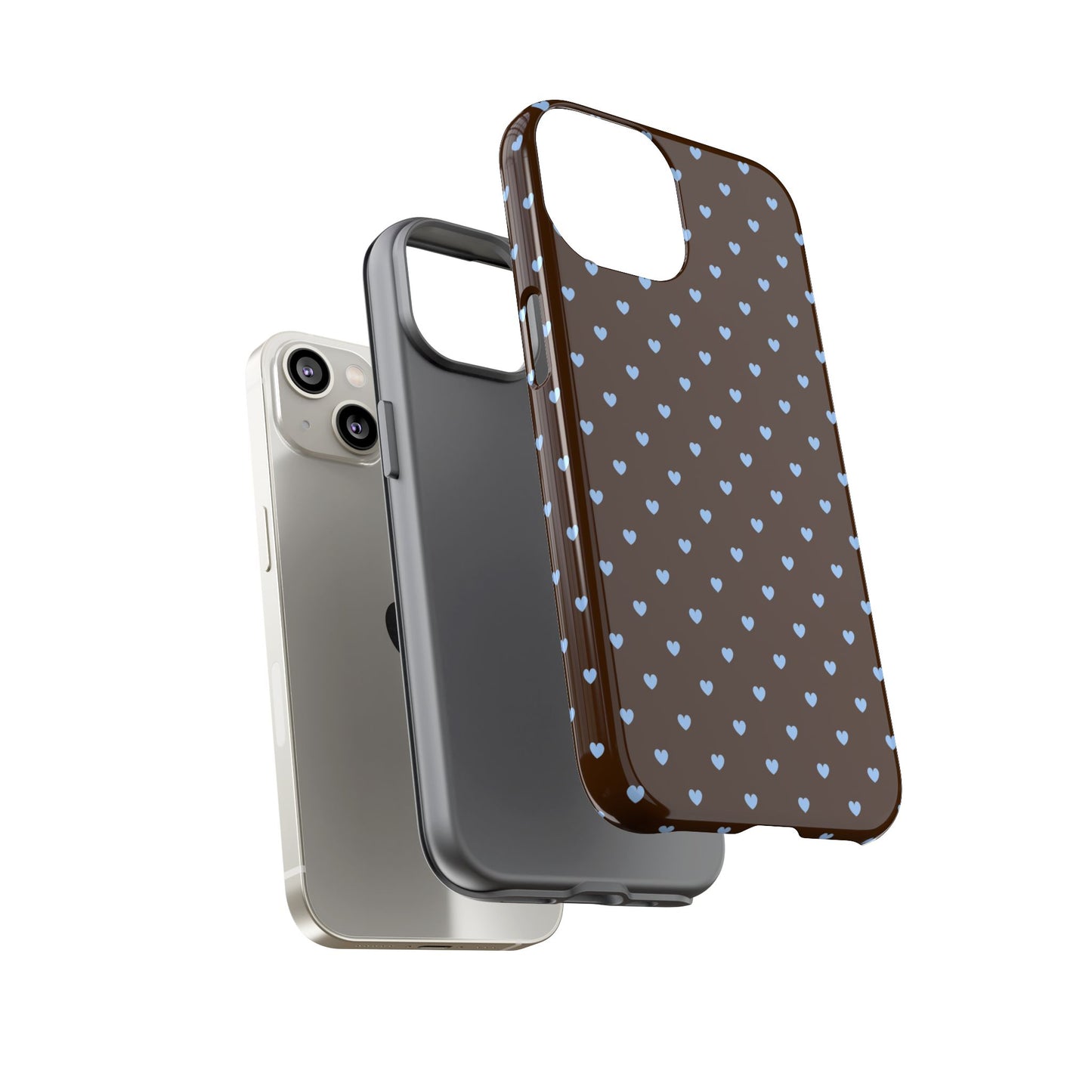 Brown + Blue Heart Polka Dots Phone Case