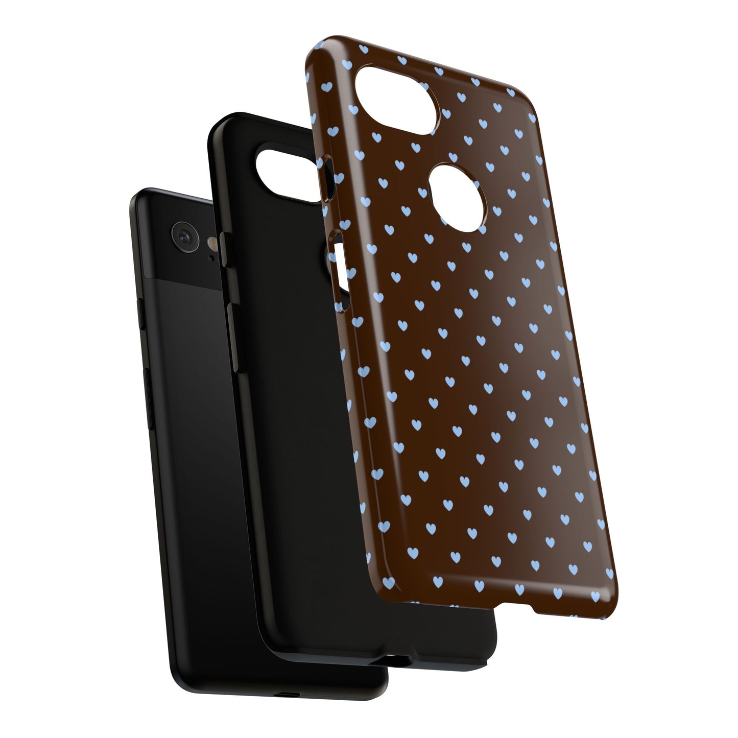 Brown + Blue Heart Polka Dots Phone Case