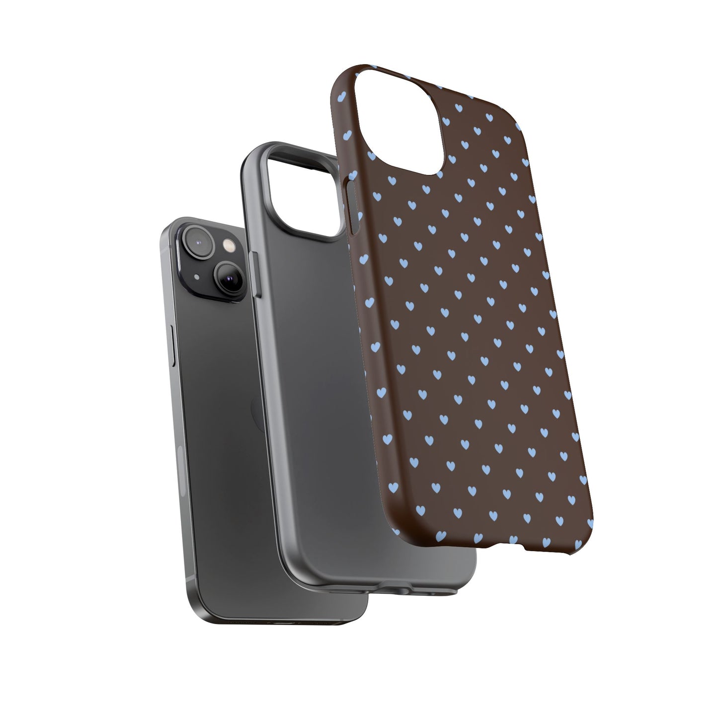 Brown + Blue Heart Polka Dots Phone Case
