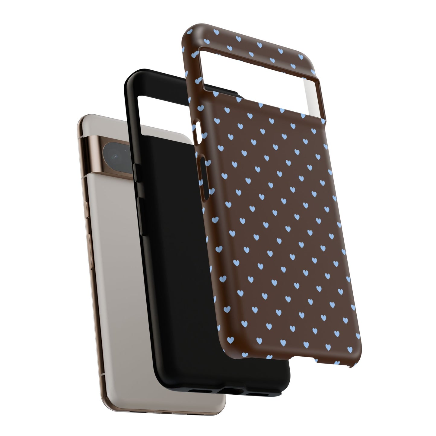 Brown + Blue Heart Polka Dots Phone Case