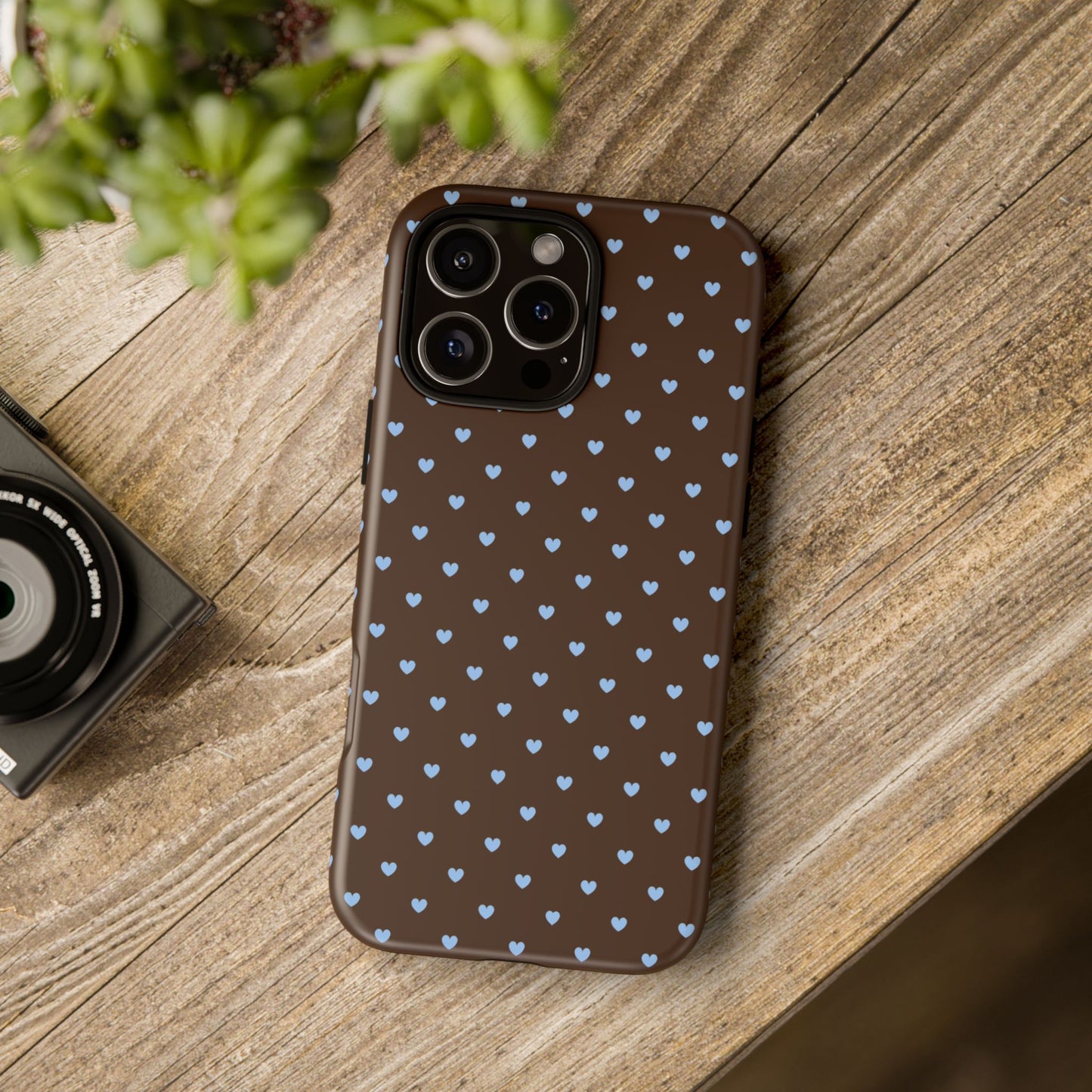 Brown + Blue Heart Polka Dots Phone Case