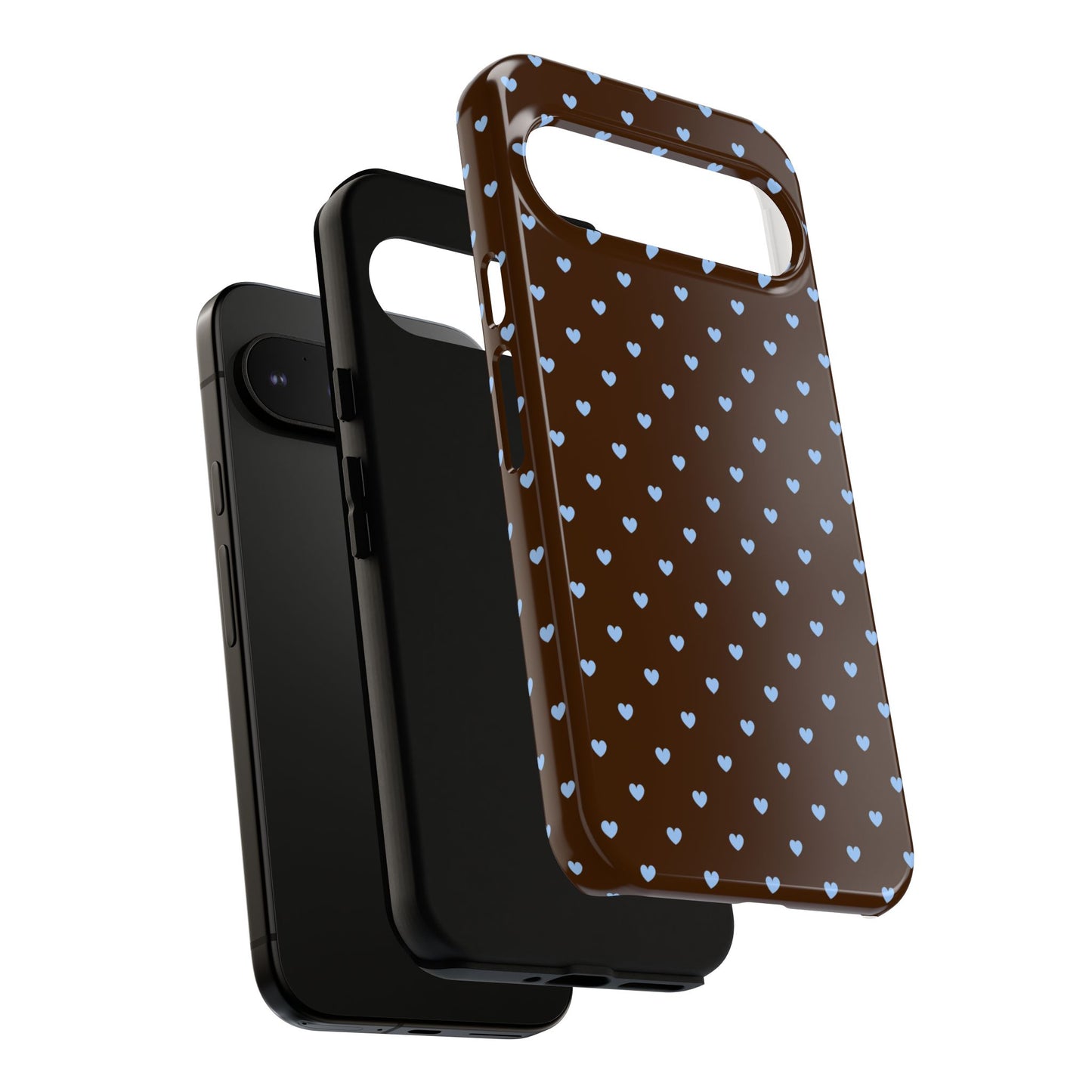 Brown + Blue Heart Polka Dots Phone Case
