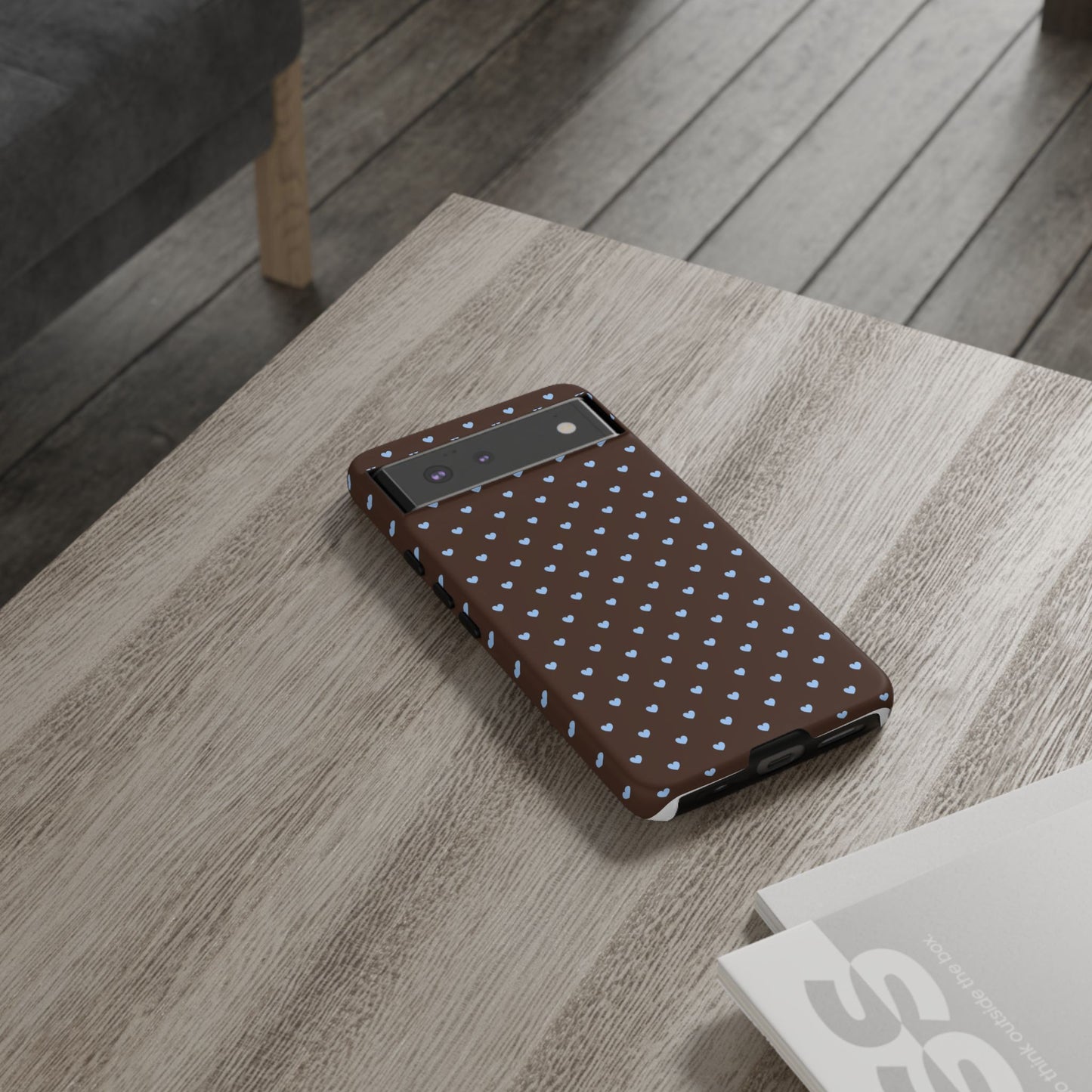 Brown + Blue Heart Polka Dots Phone Case