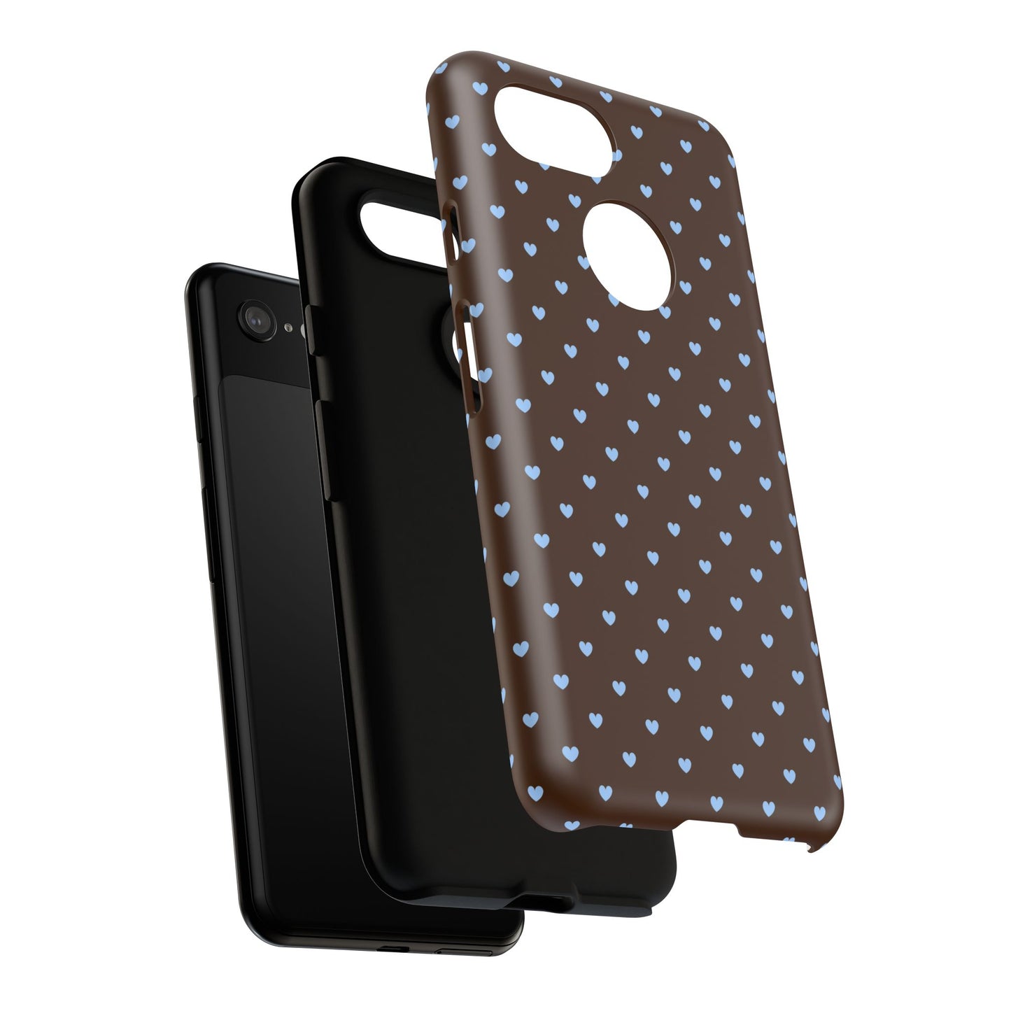 Brown + Blue Heart Polka Dots Phone Case