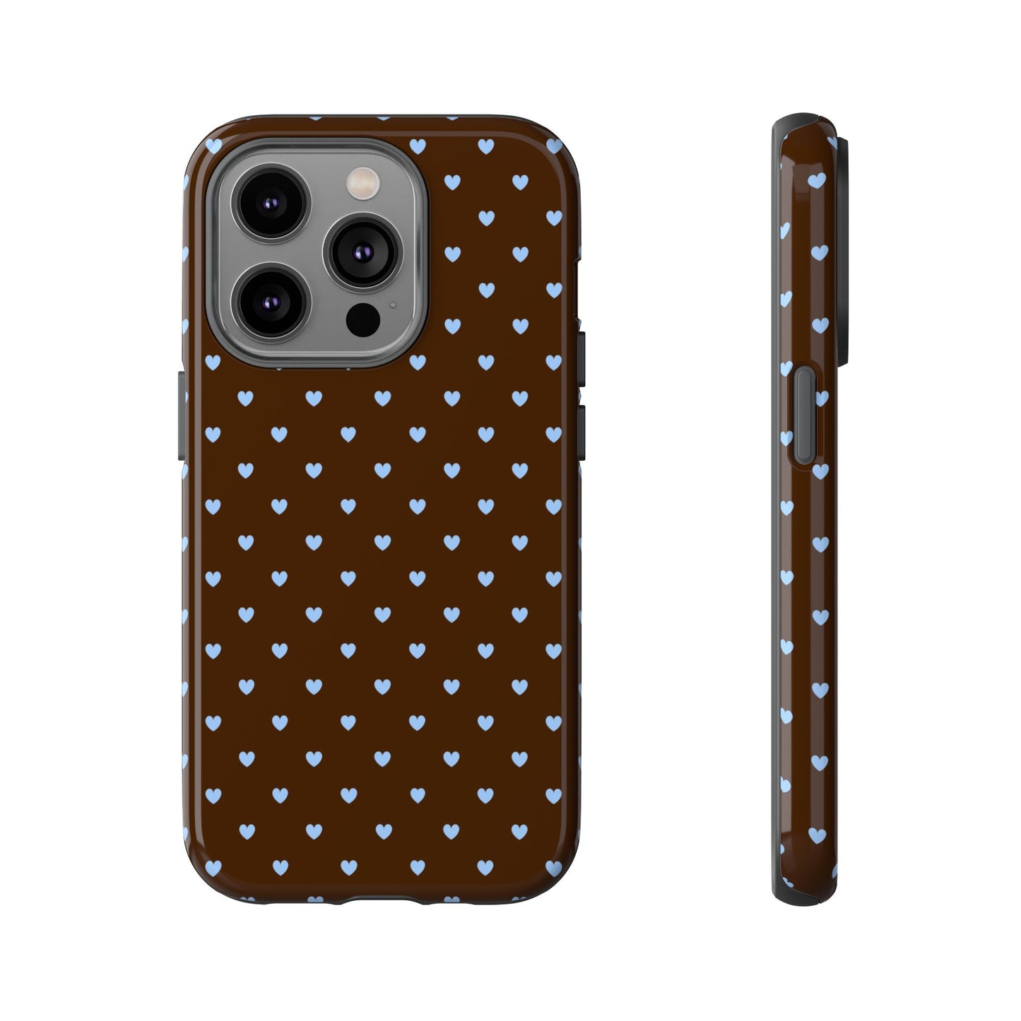 Brown + Blue Heart Polka Dots Phone Case