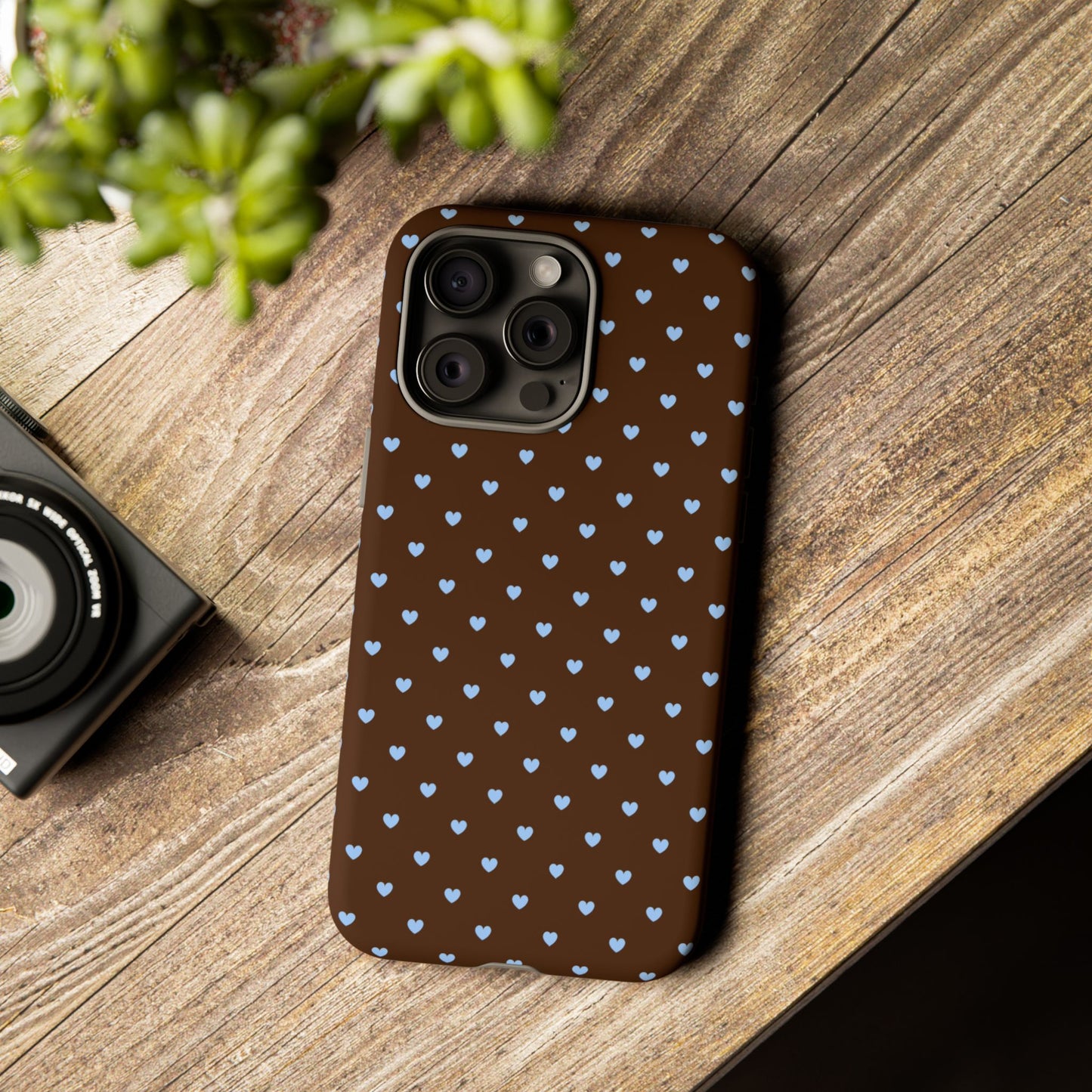 Brown + Blue Heart Polka Dots Phone Case