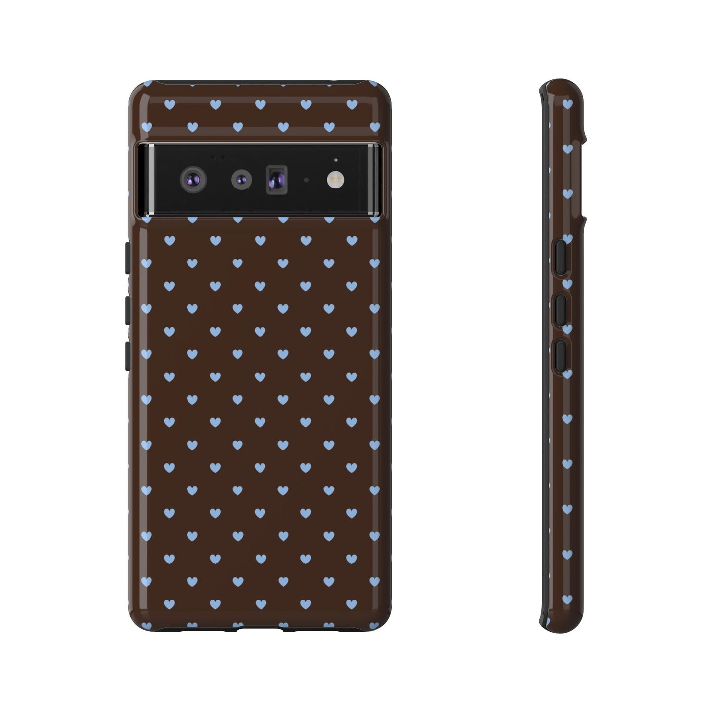 Brown + Blue Heart Polka Dots Phone Case