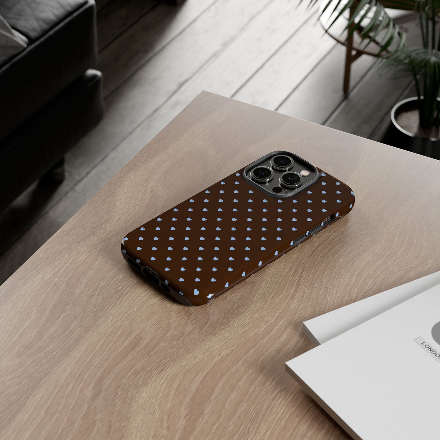 Brown + Blue Heart Polka Dots Phone Case