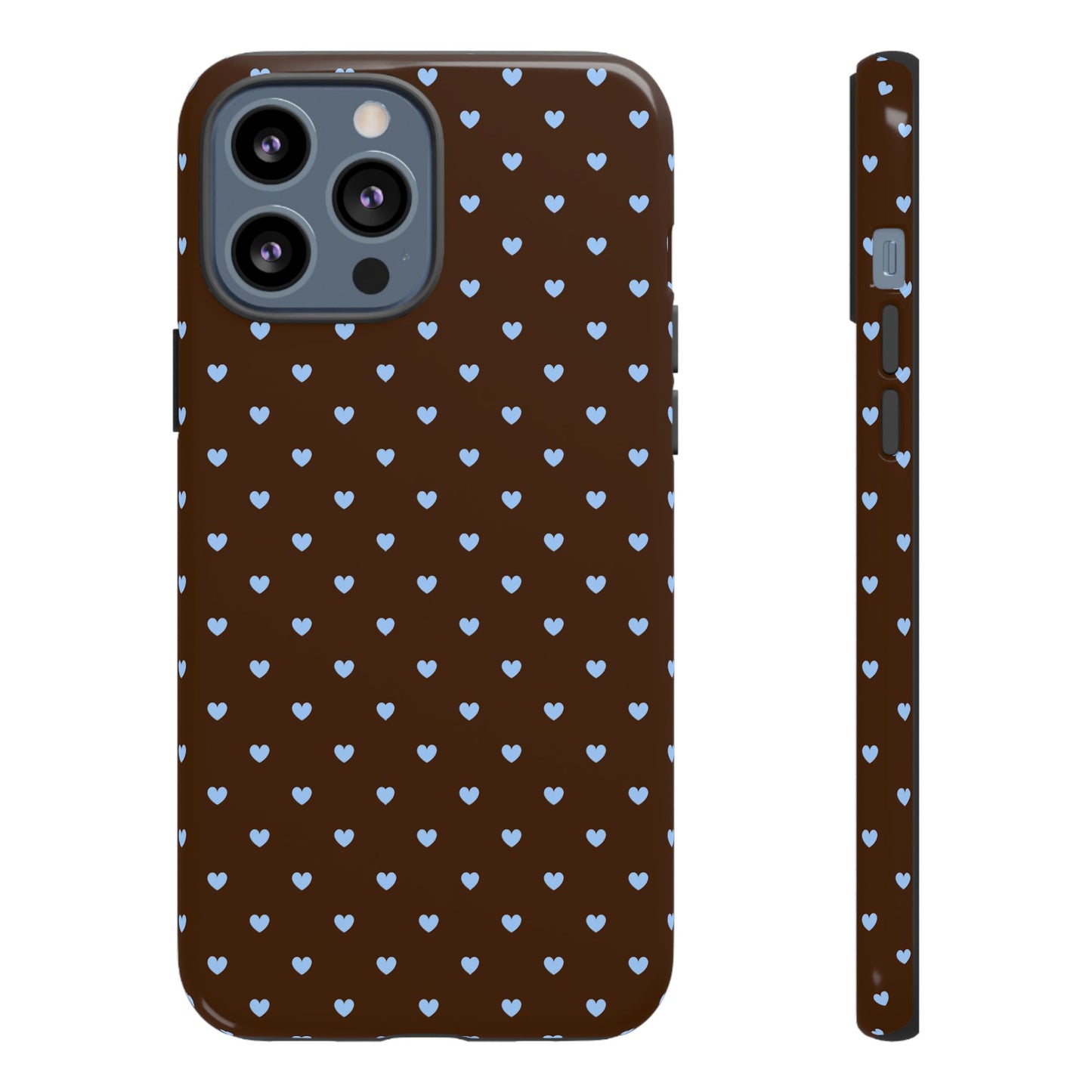 Brown + Blue Heart Polka Dots Phone Case
