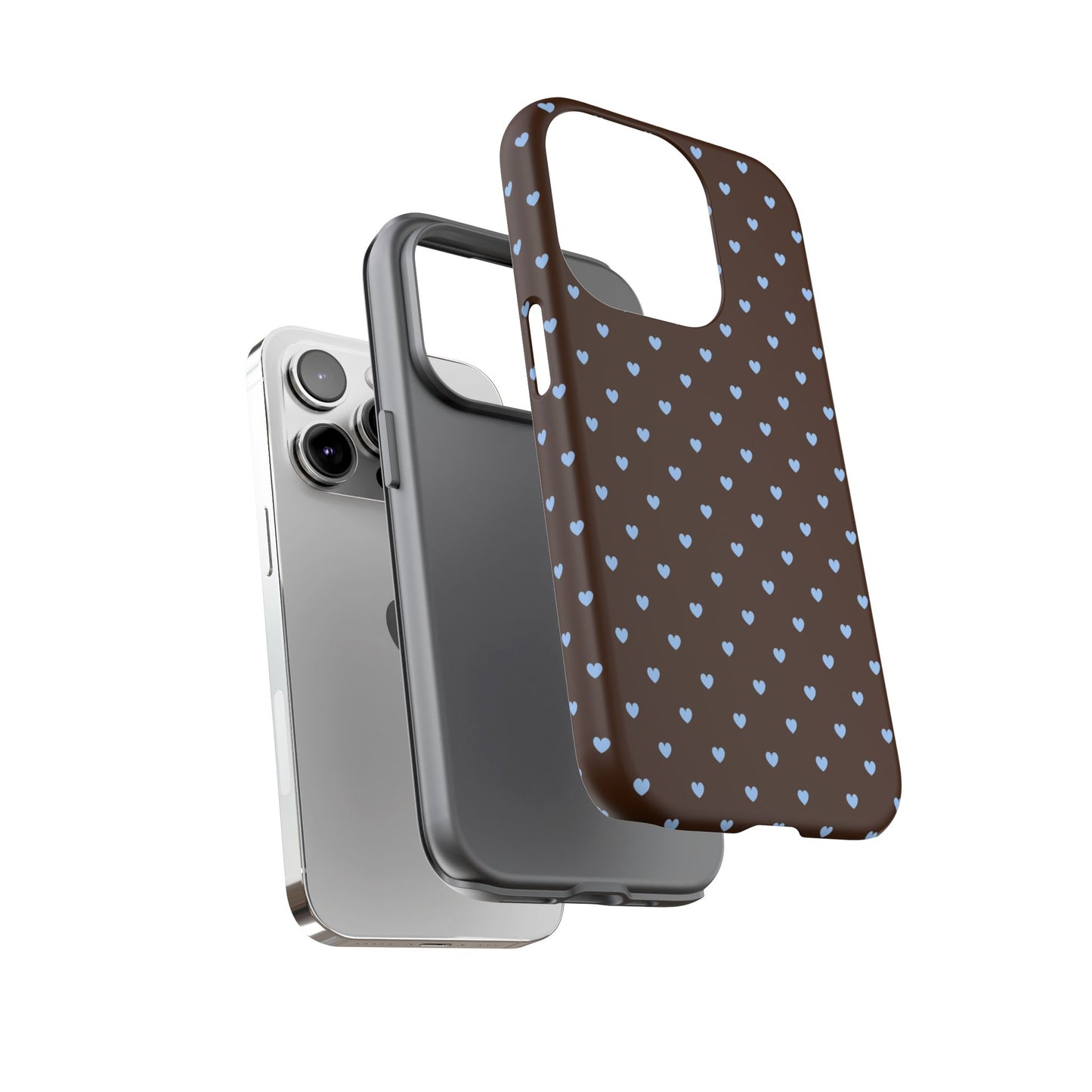 Brown + Blue Heart Polka Dots Phone Case