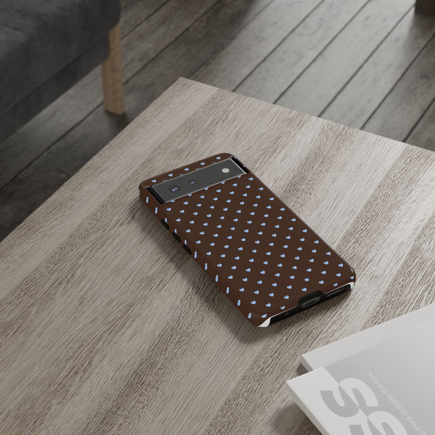 Brown + Blue Heart Polka Dots Phone Case