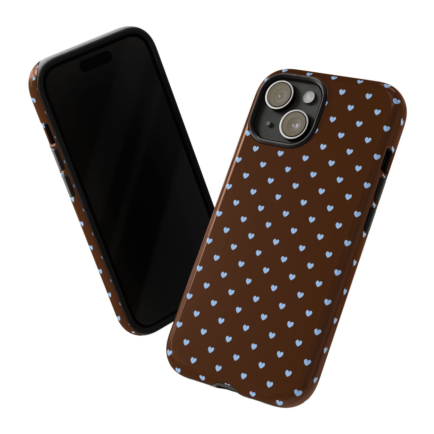Brown + Blue Heart Polka Dots Phone Case