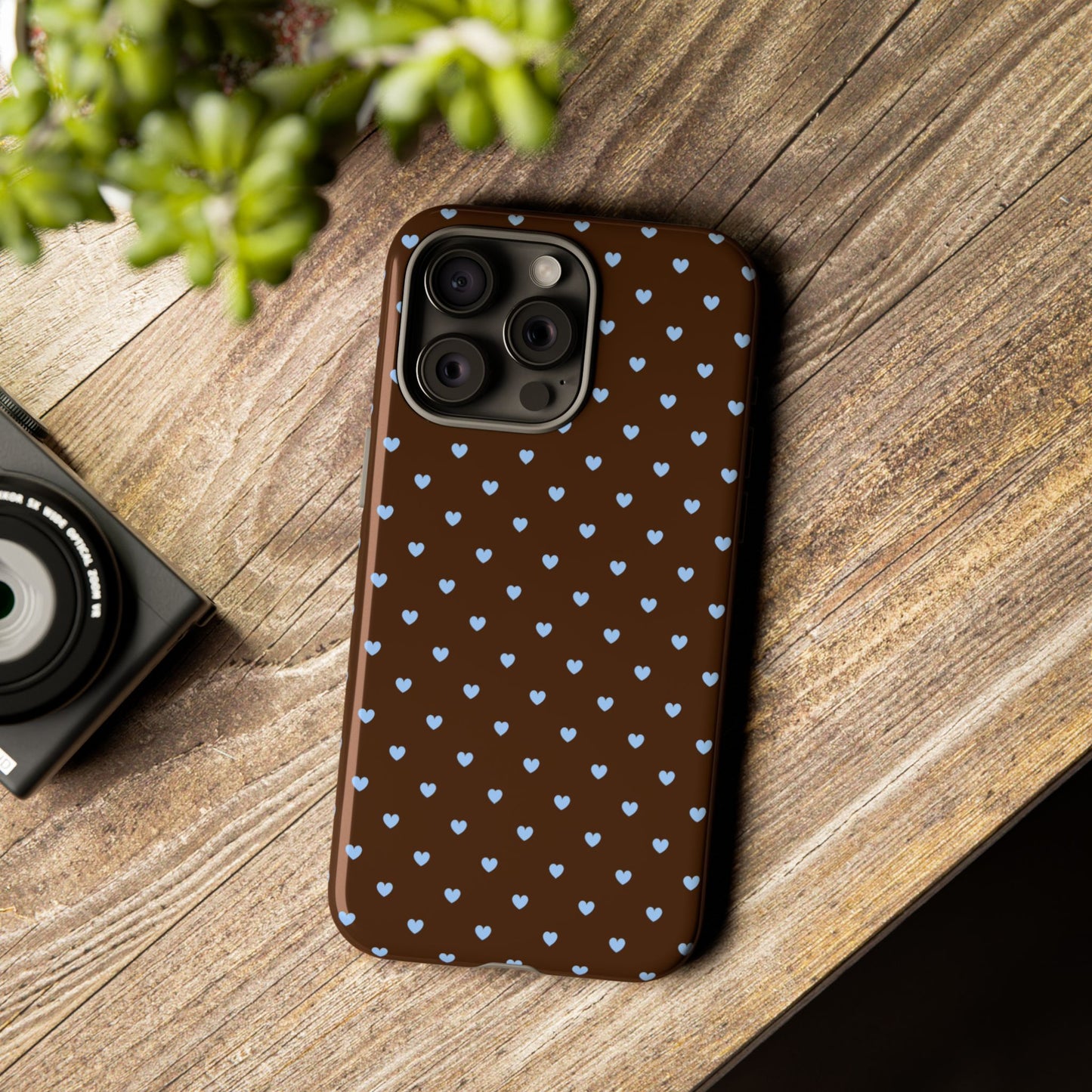 Brown + Blue Heart Polka Dots Phone Case