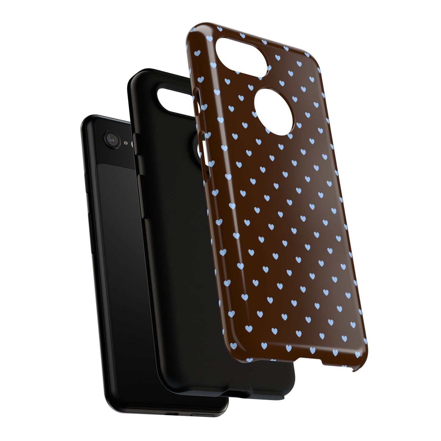 Brown + Blue Heart Polka Dots Phone Case