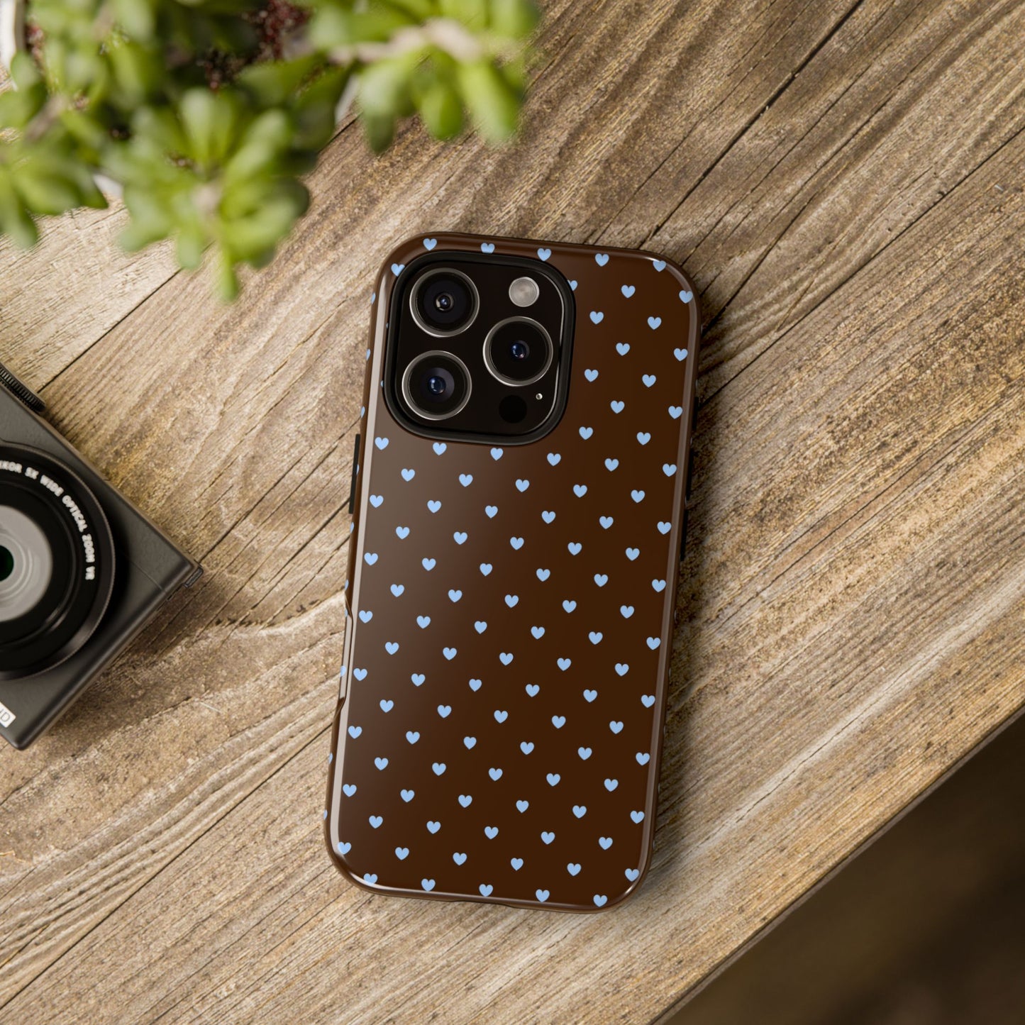 Brown + Blue Heart Polka Dots Phone Case