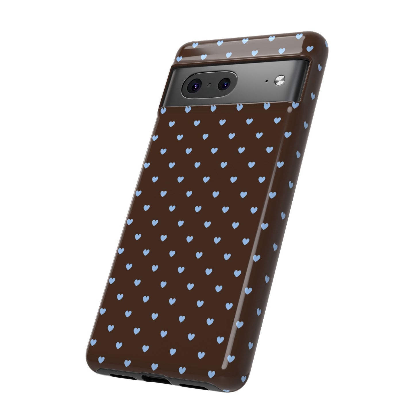 Brown + Blue Heart Polka Dots Phone Case