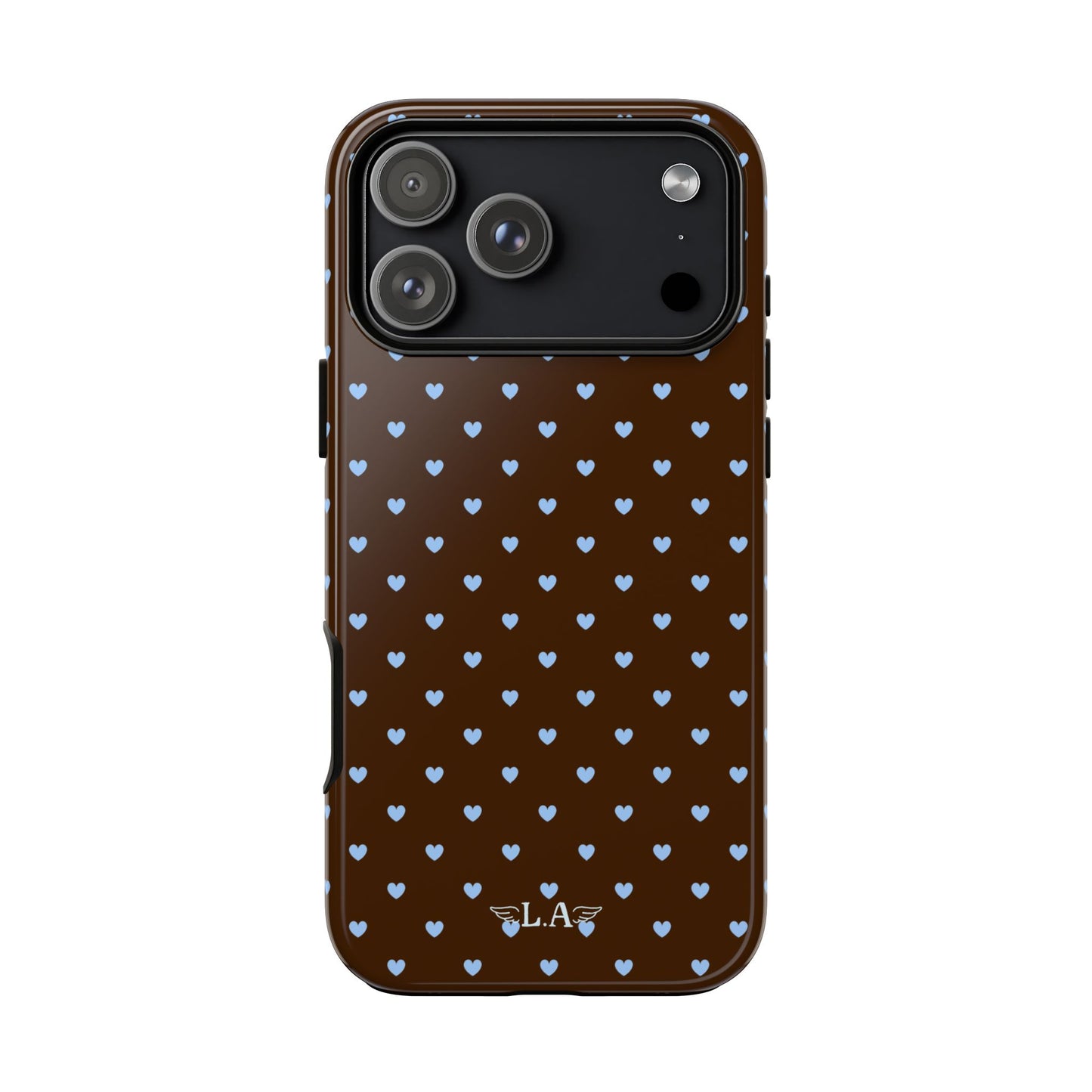 Brown + Blue Heart Polka Dots Phone Case