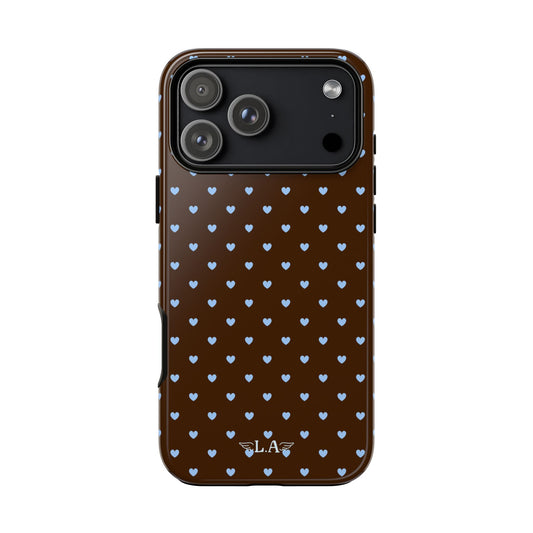 Brown + Blue Heart Polka Dots Phone Case