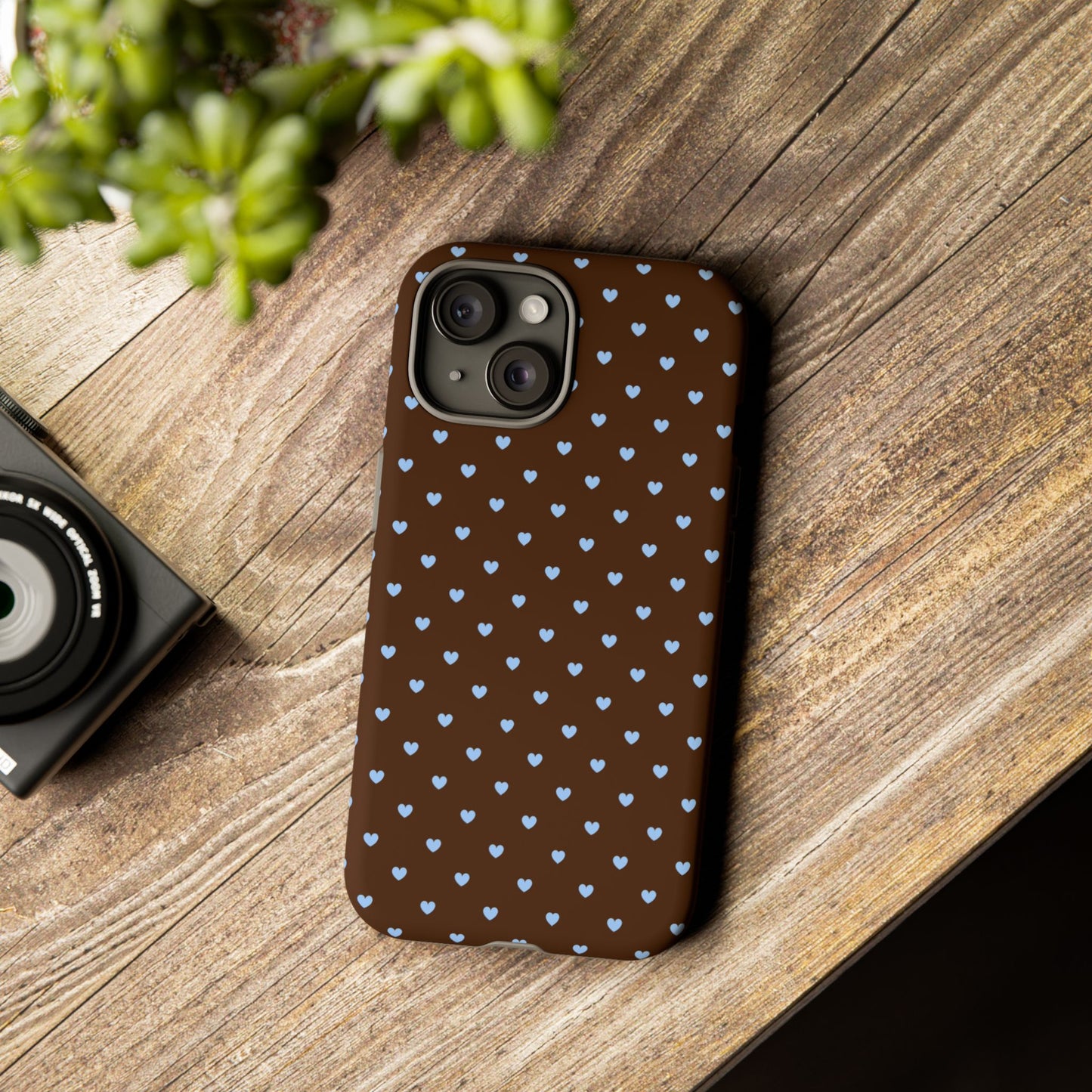 Brown + Blue Heart Polka Dots Phone Case