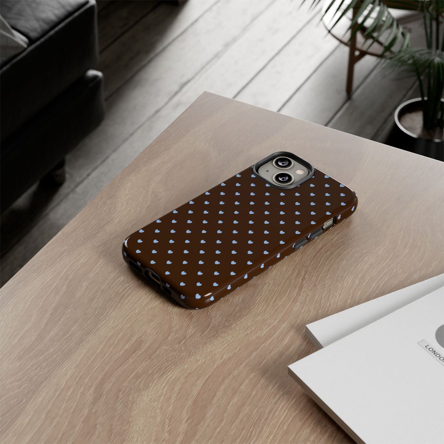 Brown + Blue Heart Polka Dots Phone Case