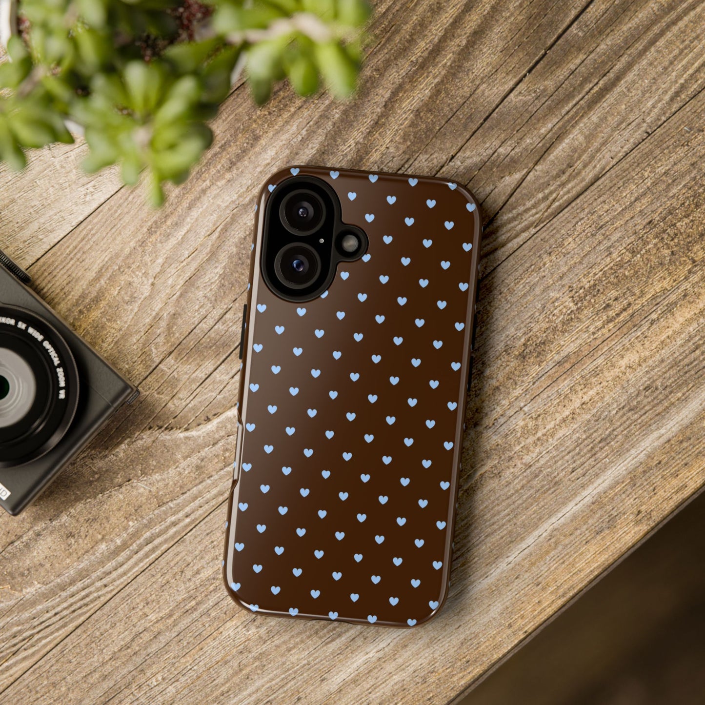 Brown + Blue Heart Polka Dots Phone Case