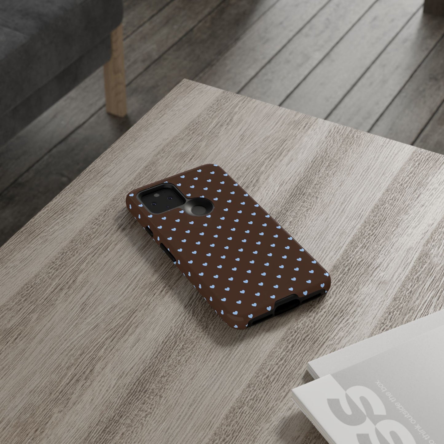 Brown + Blue Heart Polka Dots Phone Case