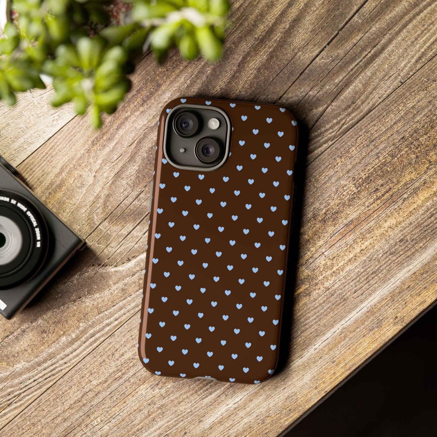Brown + Blue Heart Polka Dots Phone Case