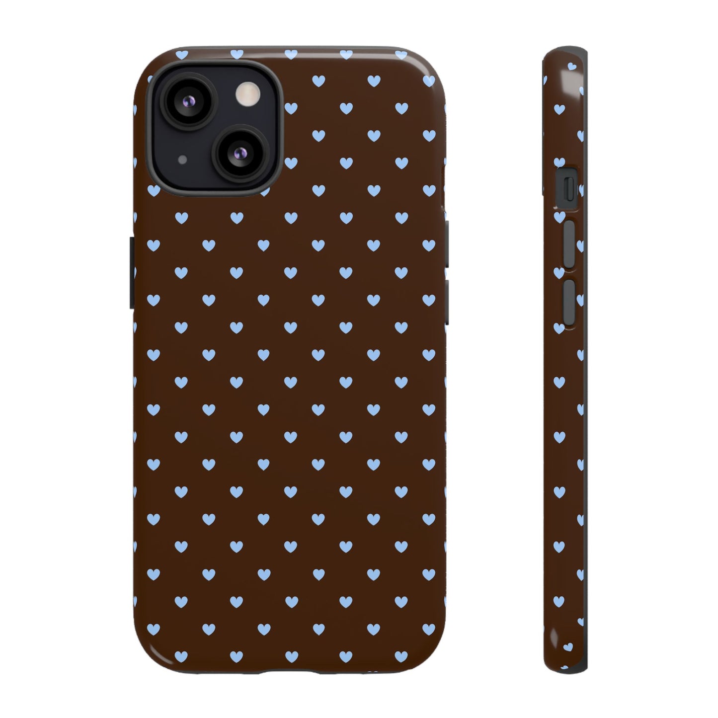 Brown + Blue Heart Polka Dots Phone Case