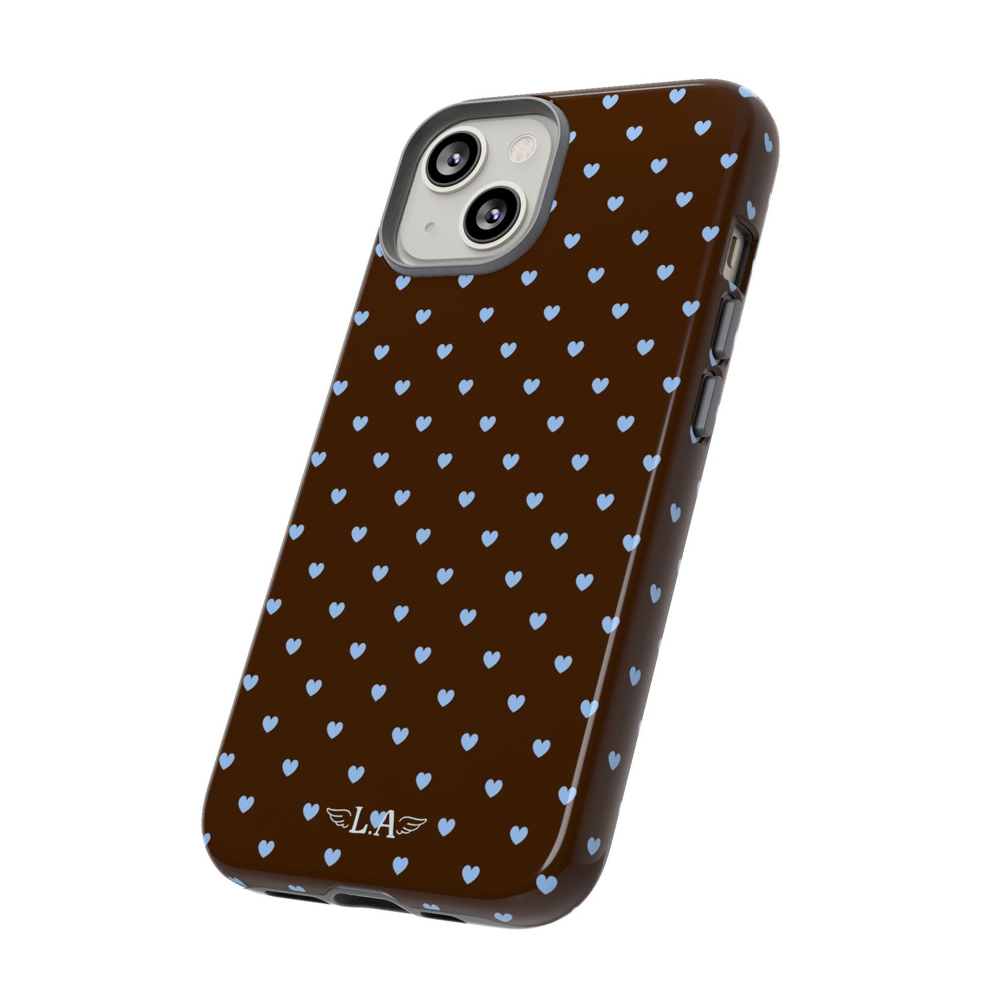 Brown + Blue Heart Polka Dots Phone Case