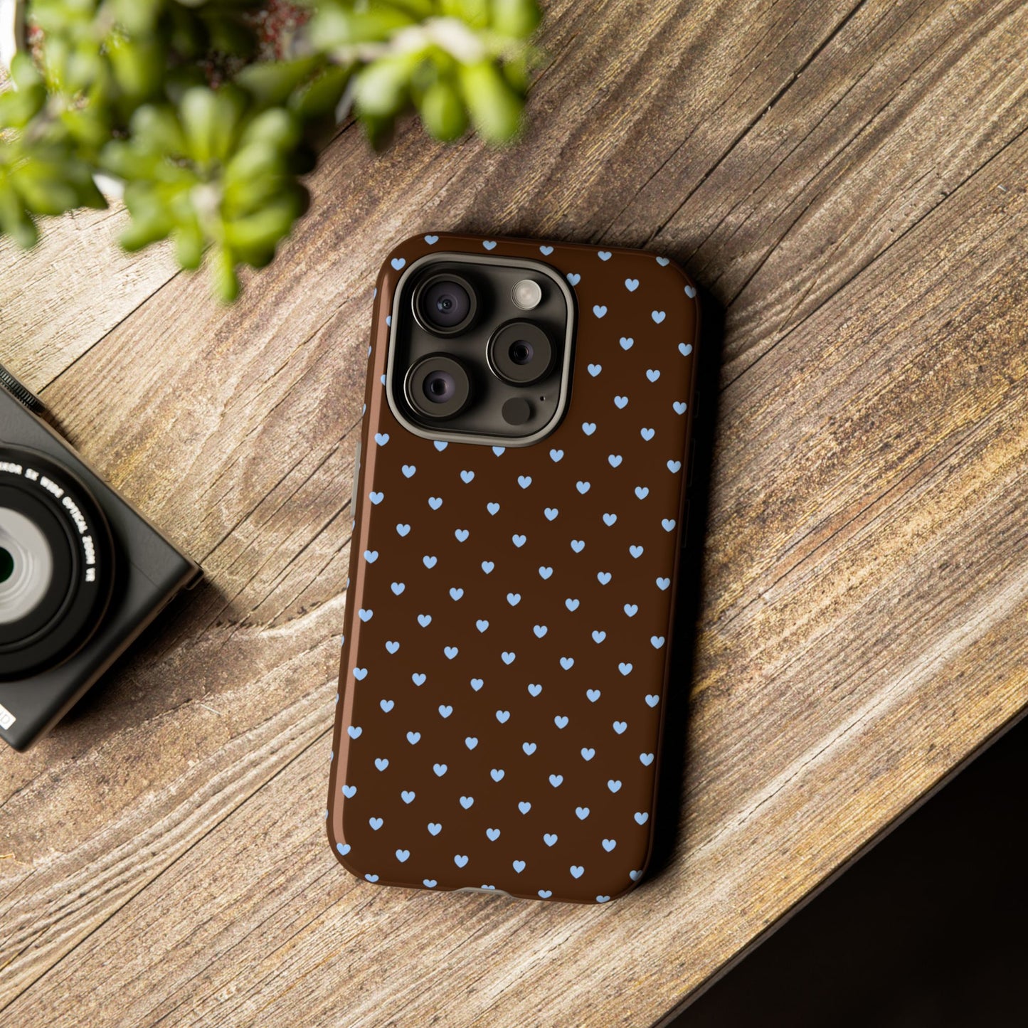 Brown + Blue Heart Polka Dots Phone Case