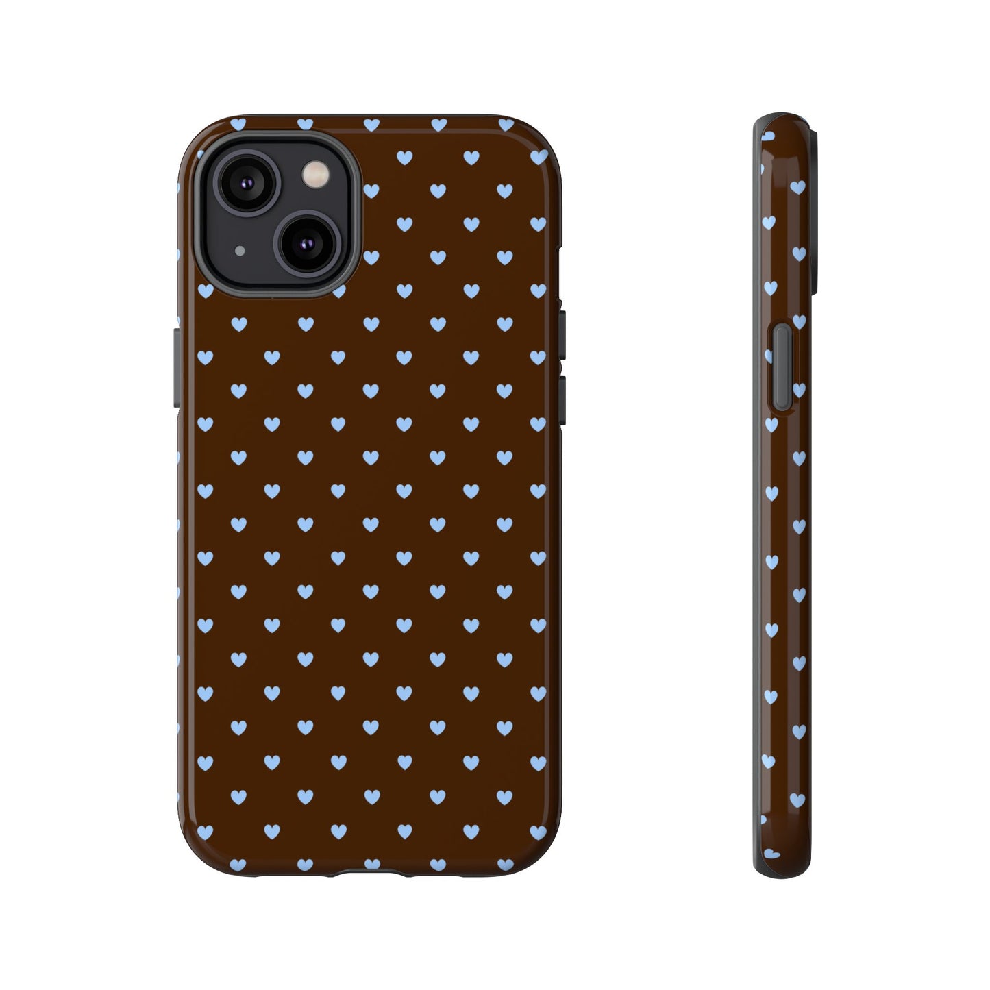 Brown + Blue Heart Polka Dots Phone Case