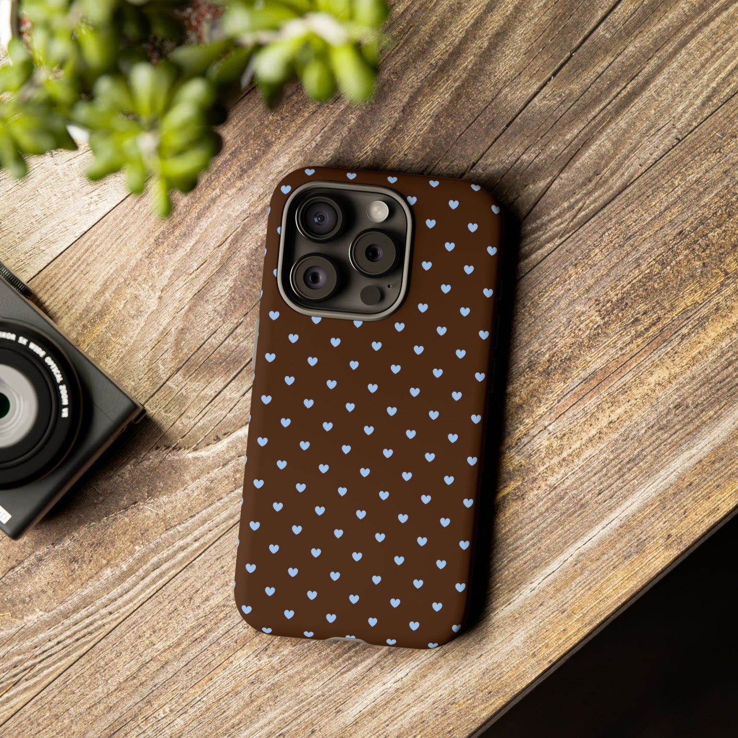 Brown + Blue Heart Polka Dots Phone Case