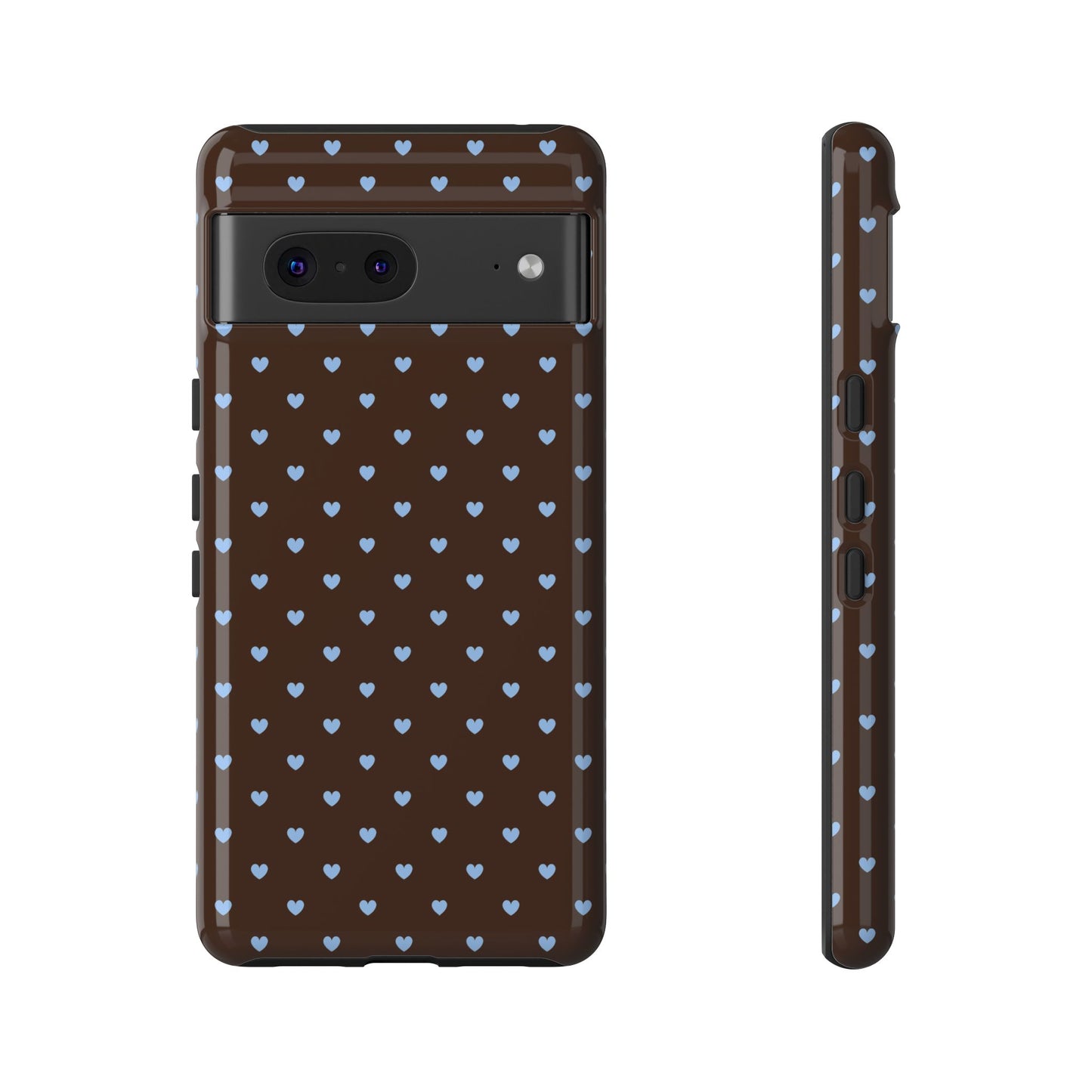Brown + Blue Heart Polka Dots Phone Case