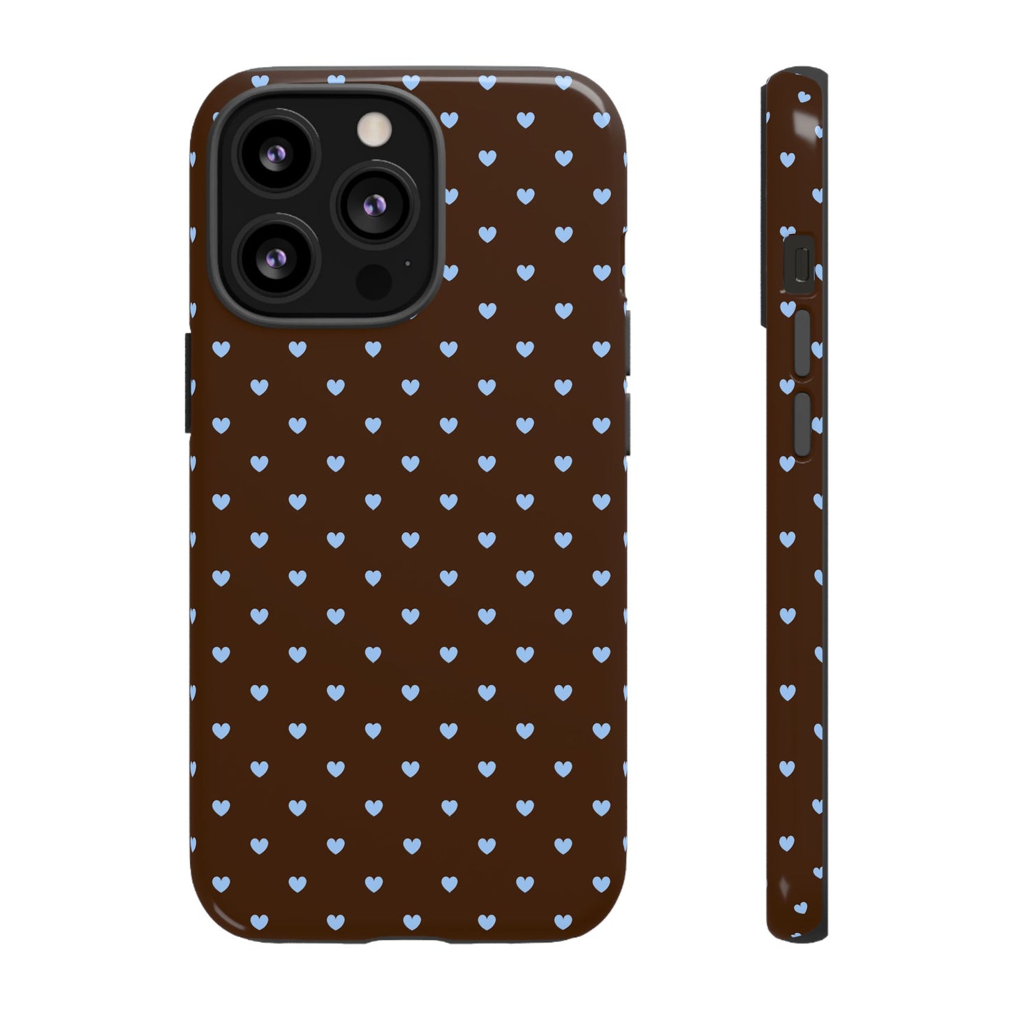 Brown + Blue Heart Polka Dots Phone Case