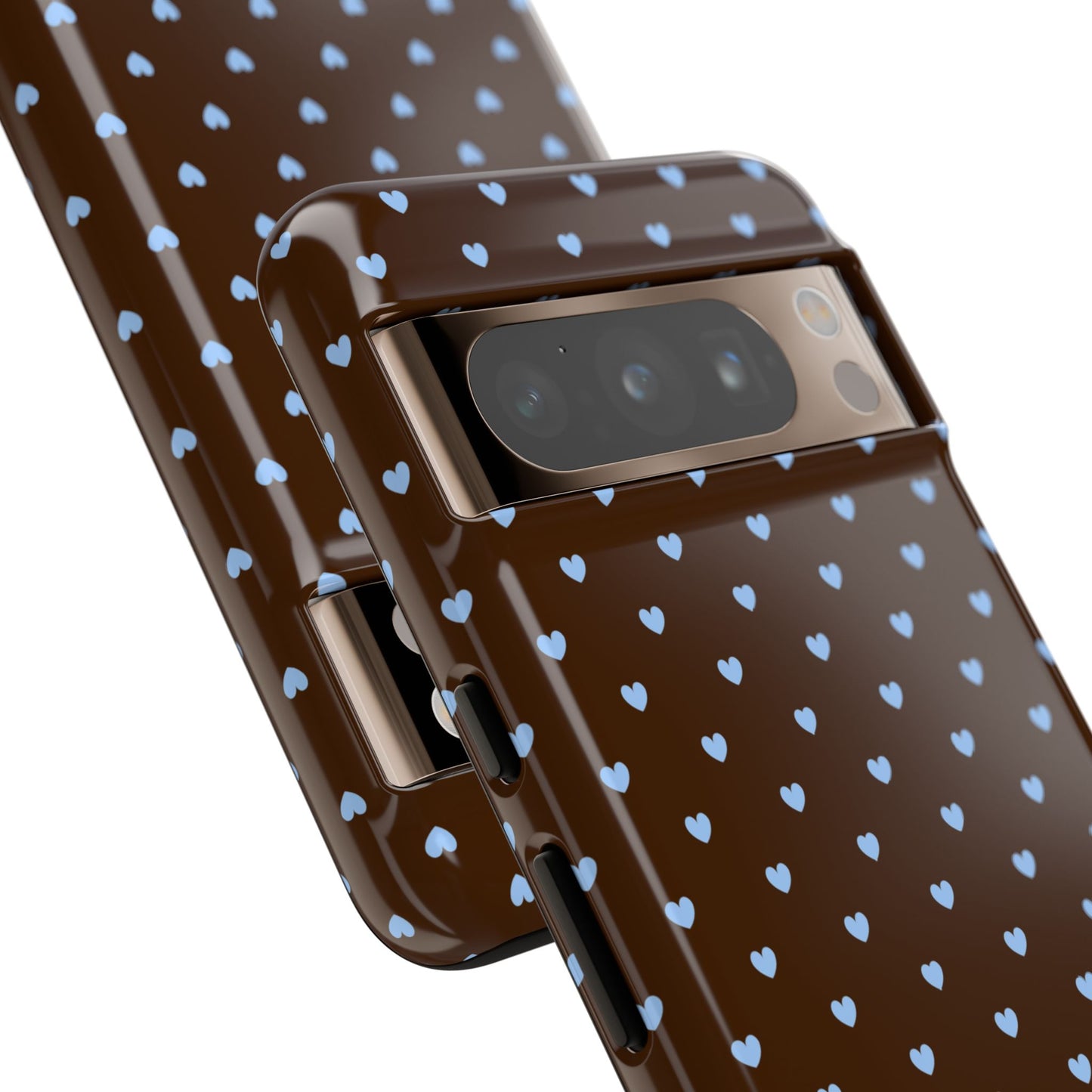 Brown + Blue Heart Polka Dots Phone Case
