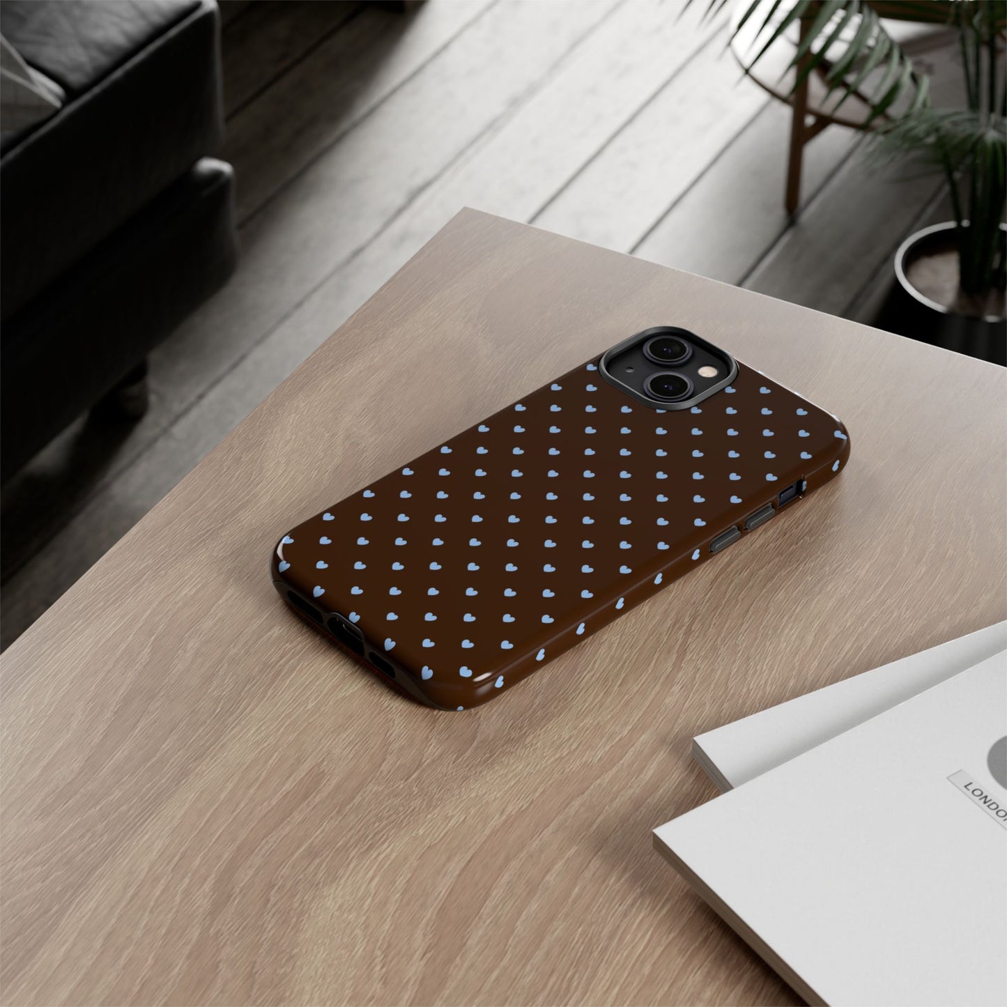 Brown + Blue Heart Polka Dots Phone Case
