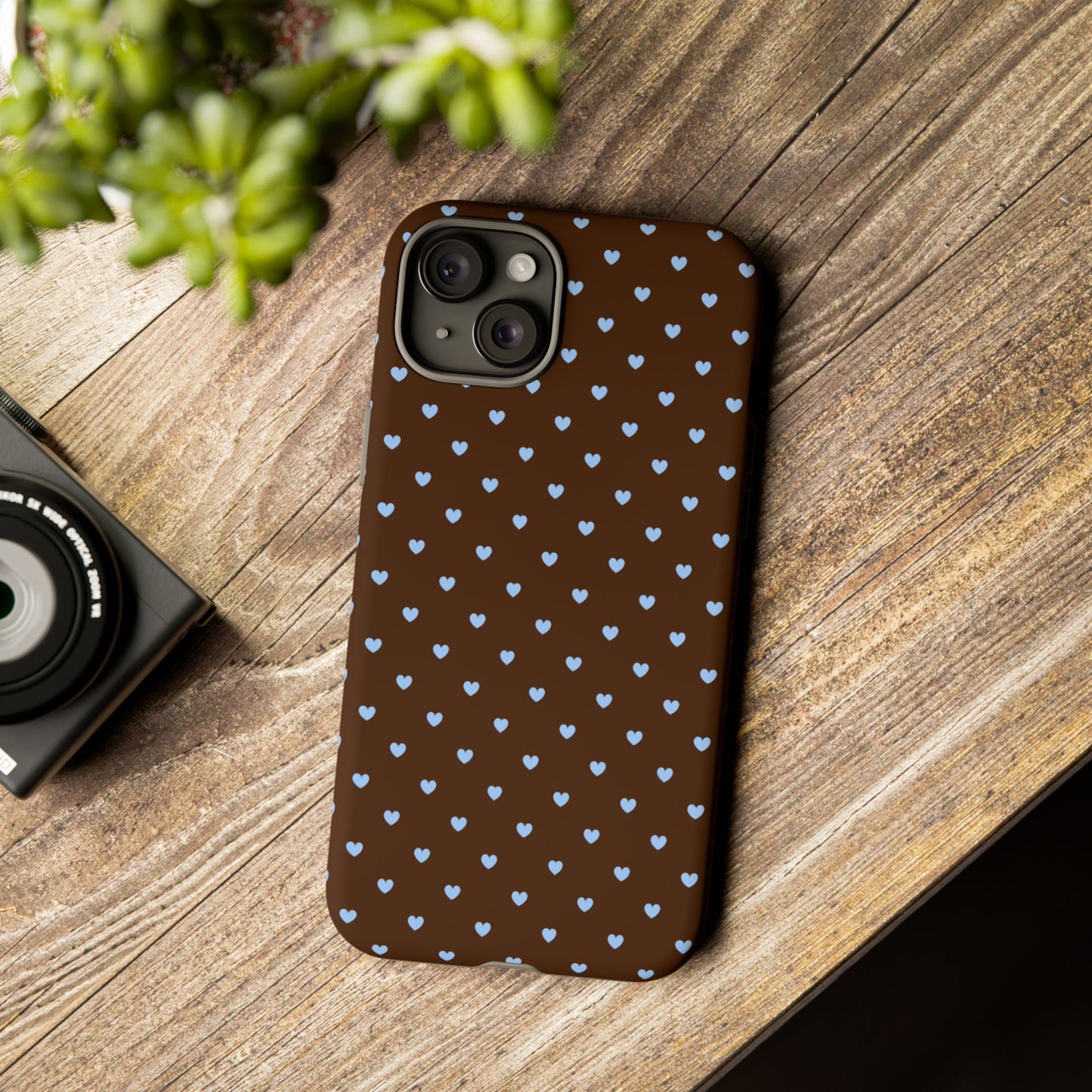 Brown + Blue Heart Polka Dots Phone Case