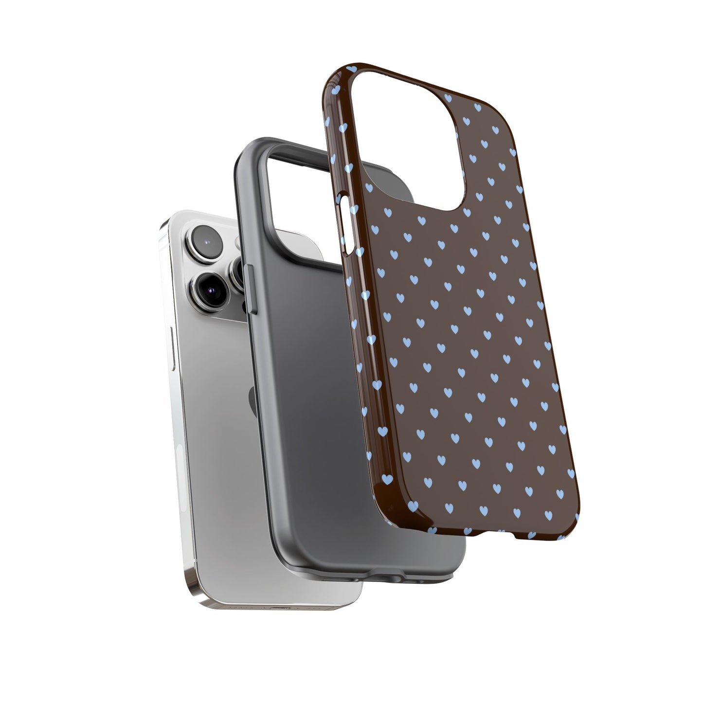 Brown + Blue Heart Polka Dots Phone Case