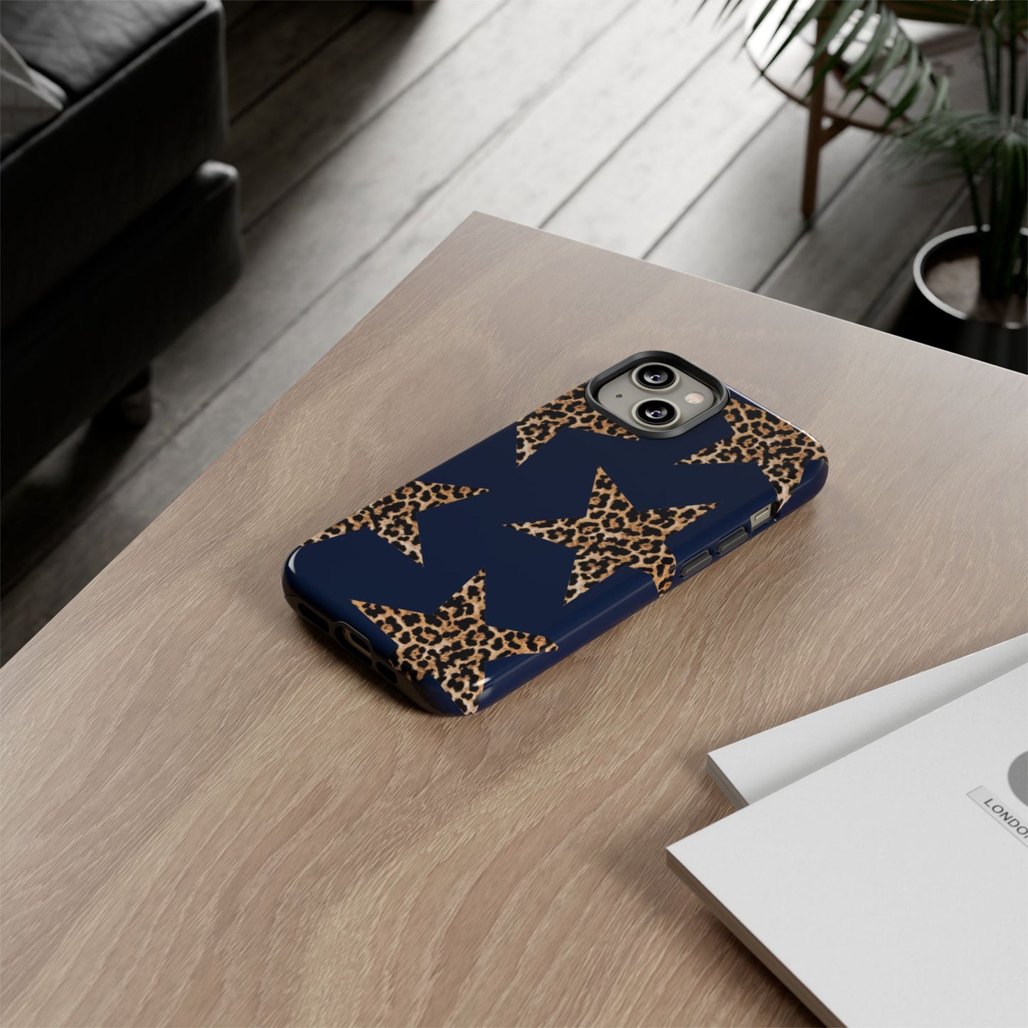 Navy Leopard Print Stars Phone Case
