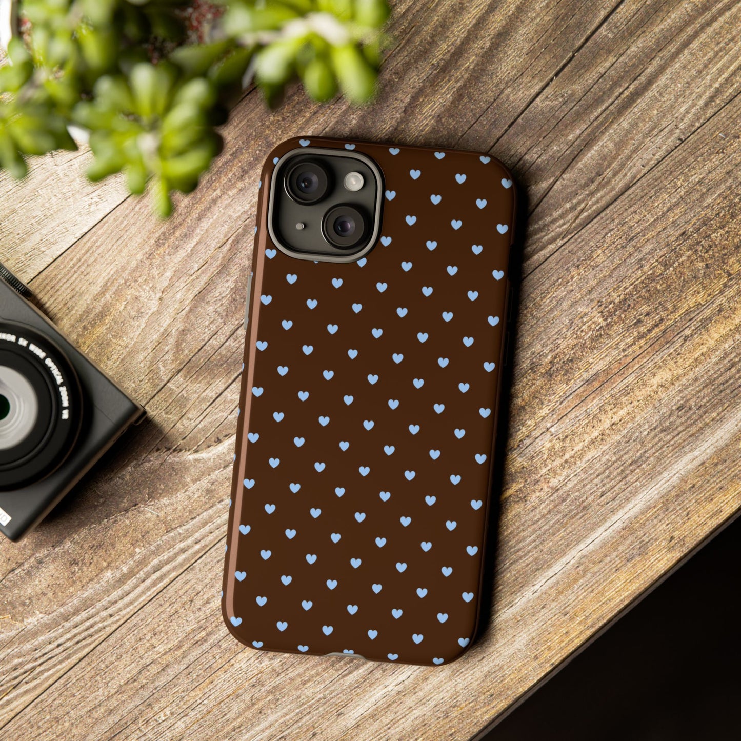 Brown + Blue Heart Polka Dots Phone Case