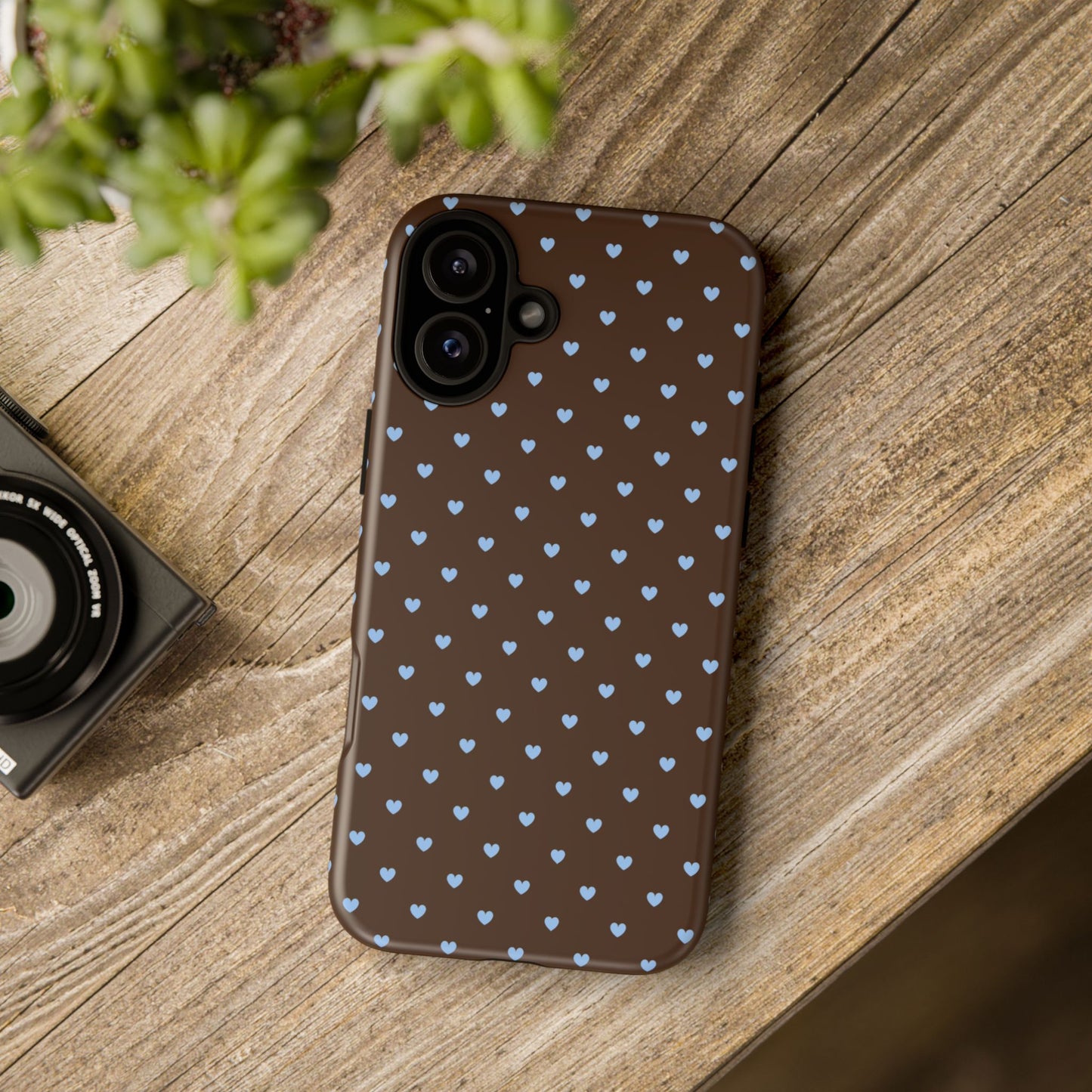Brown + Blue Heart Polka Dots Phone Case